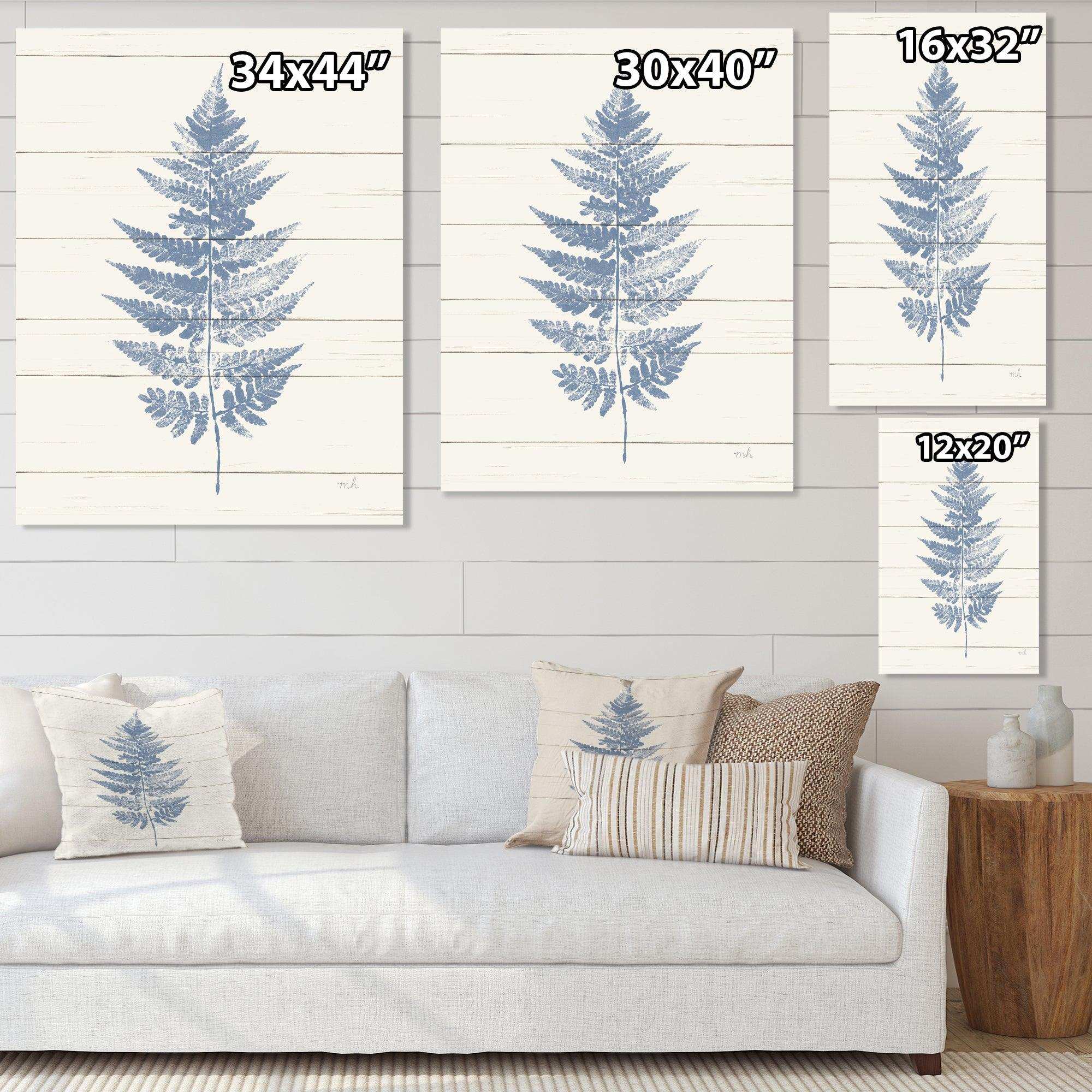 Blue Fern Print on wood I