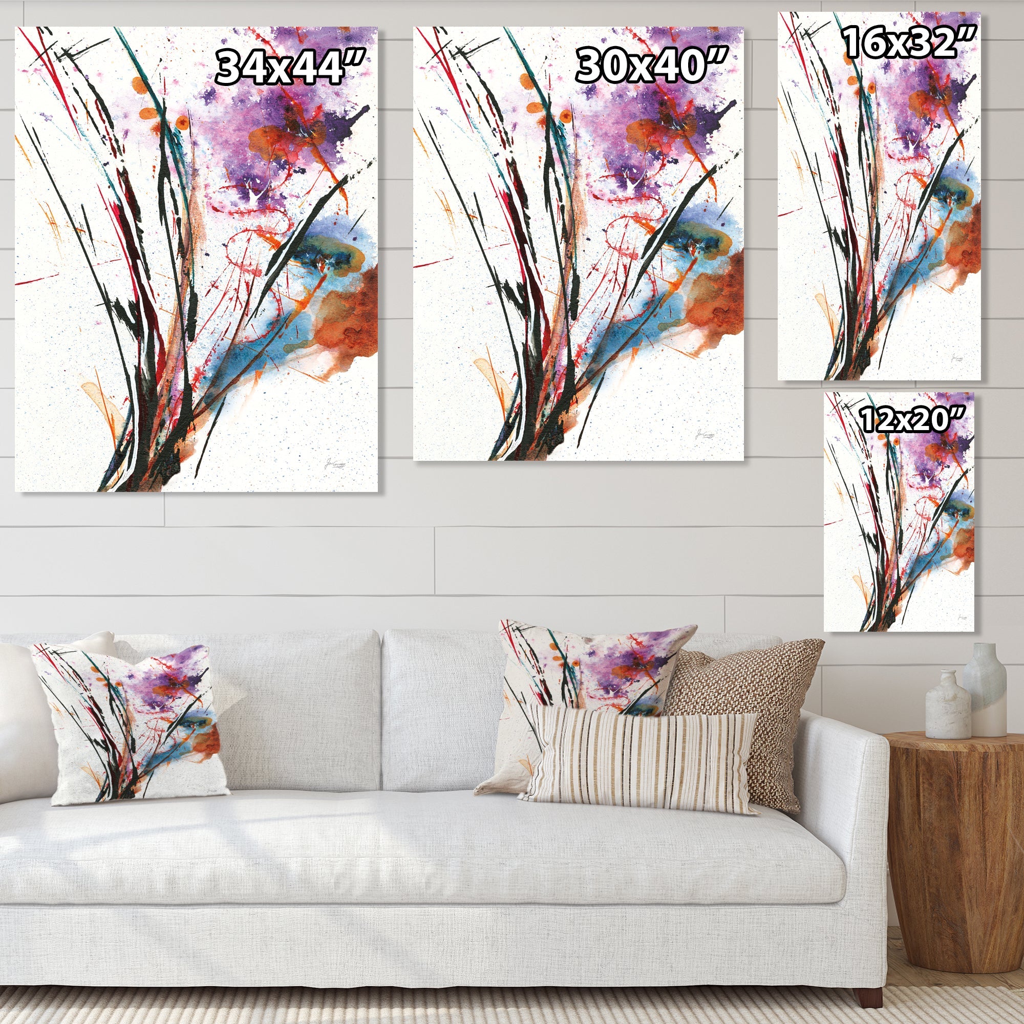 Abstract Purple and Blue Flowers Framed Print Matte White - 1.5 Width