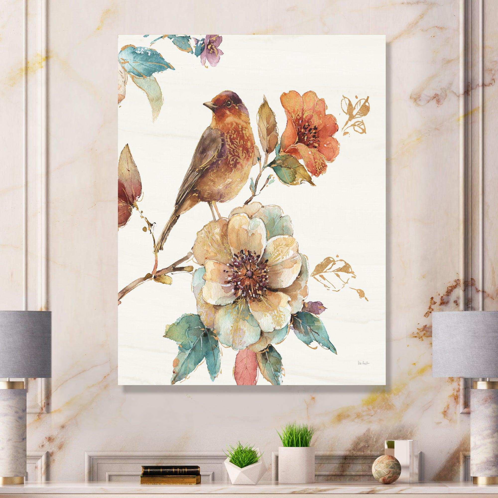 Farmhouse Bird on Flower Branch