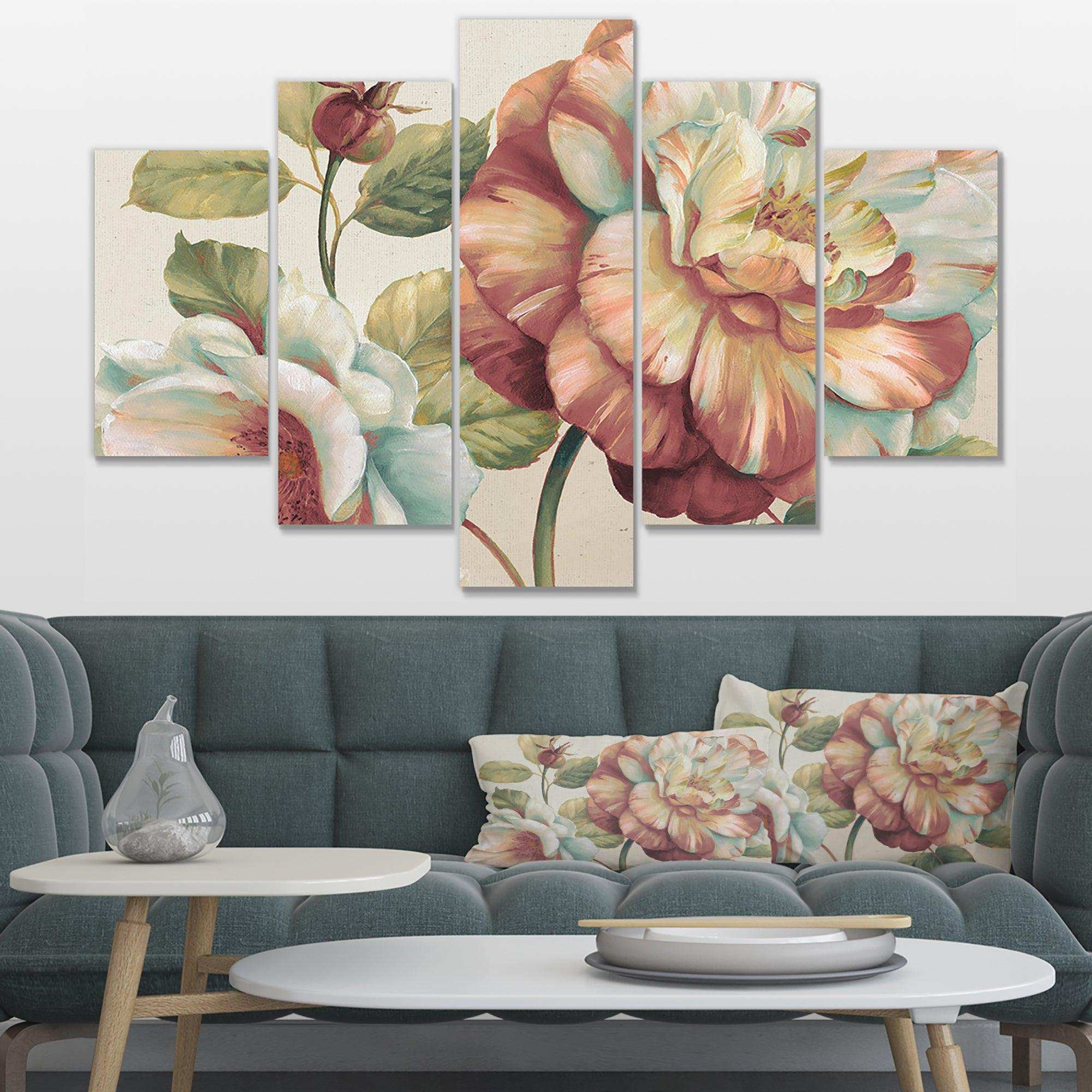 Romantic Dark Rose Blossing Flowers Multi-Panels