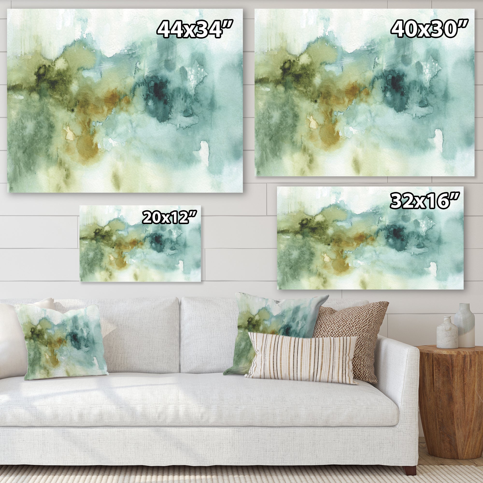 Abstract Watercolor Green House Framed Print Matte White - 1.5 Width