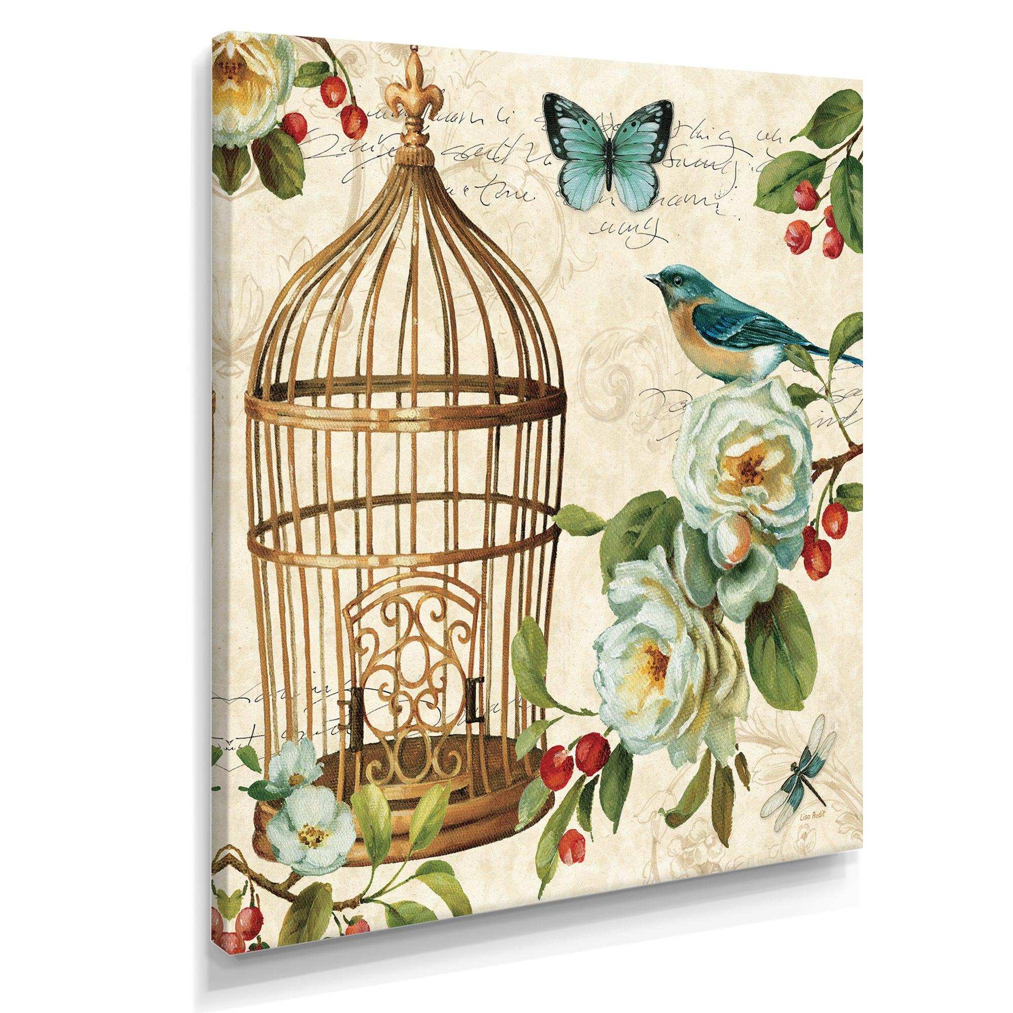 Blue Cottage Bird, Birdcage and Apple Blossoms I