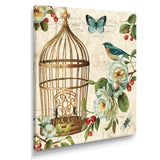 Blue Cottage Bird, Birdcage and Apple Blossoms I