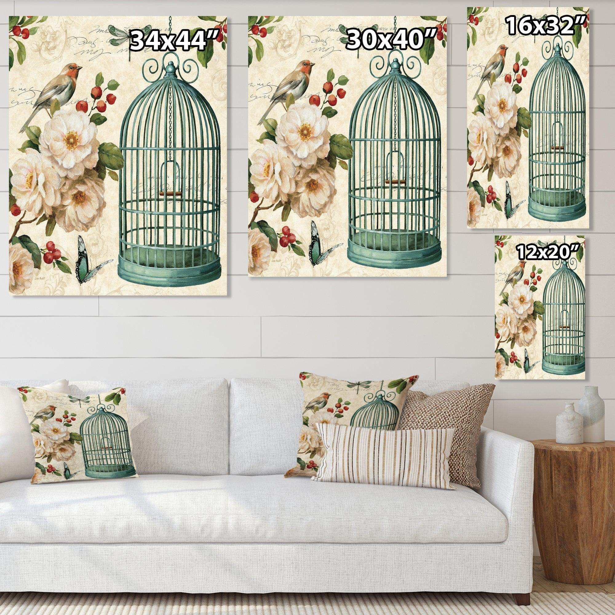 Blue Cottage Bird, Birdcage and Apple Blossoms II