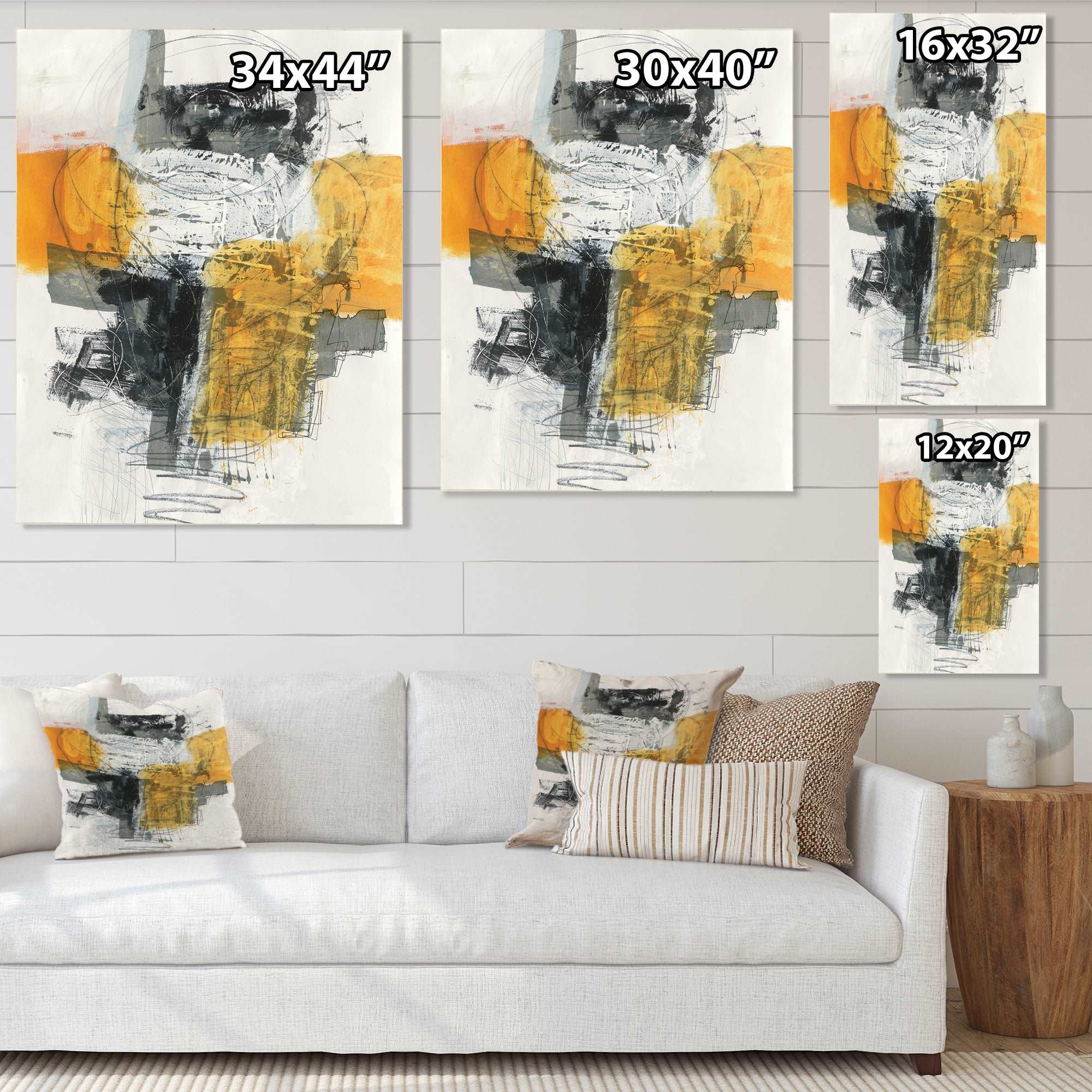 Abstract Composition of Glamorous Yellow and Black Framed Print Matte White - 1.5 Width