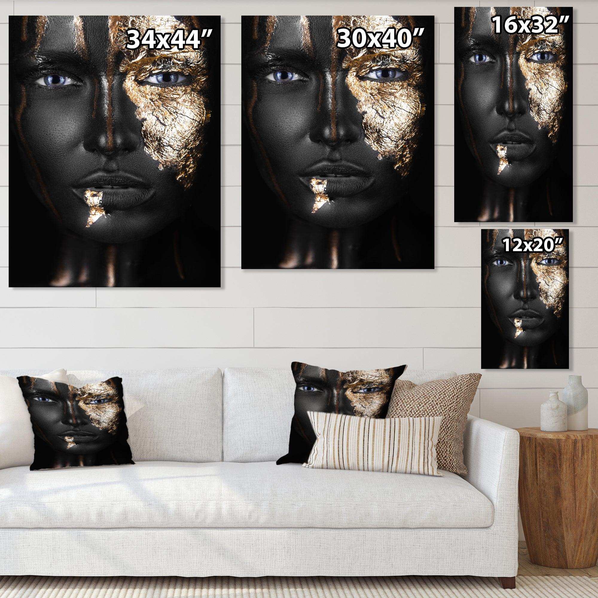 Portrait of A Afro American Girl with Gold Makeup