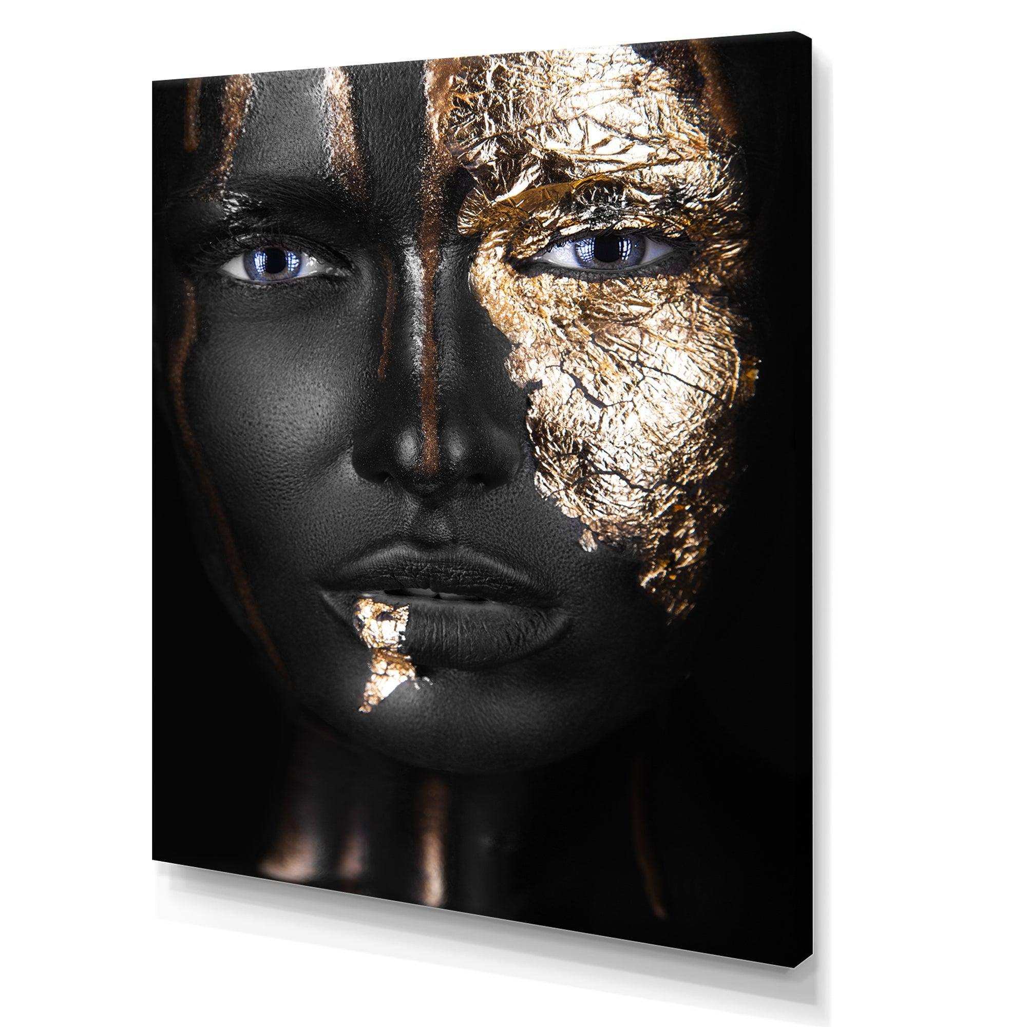 Portrait of A Afro American Girl with Gold Makeup