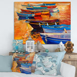 Boats In The Harbor During Warm Colourd Sunset I