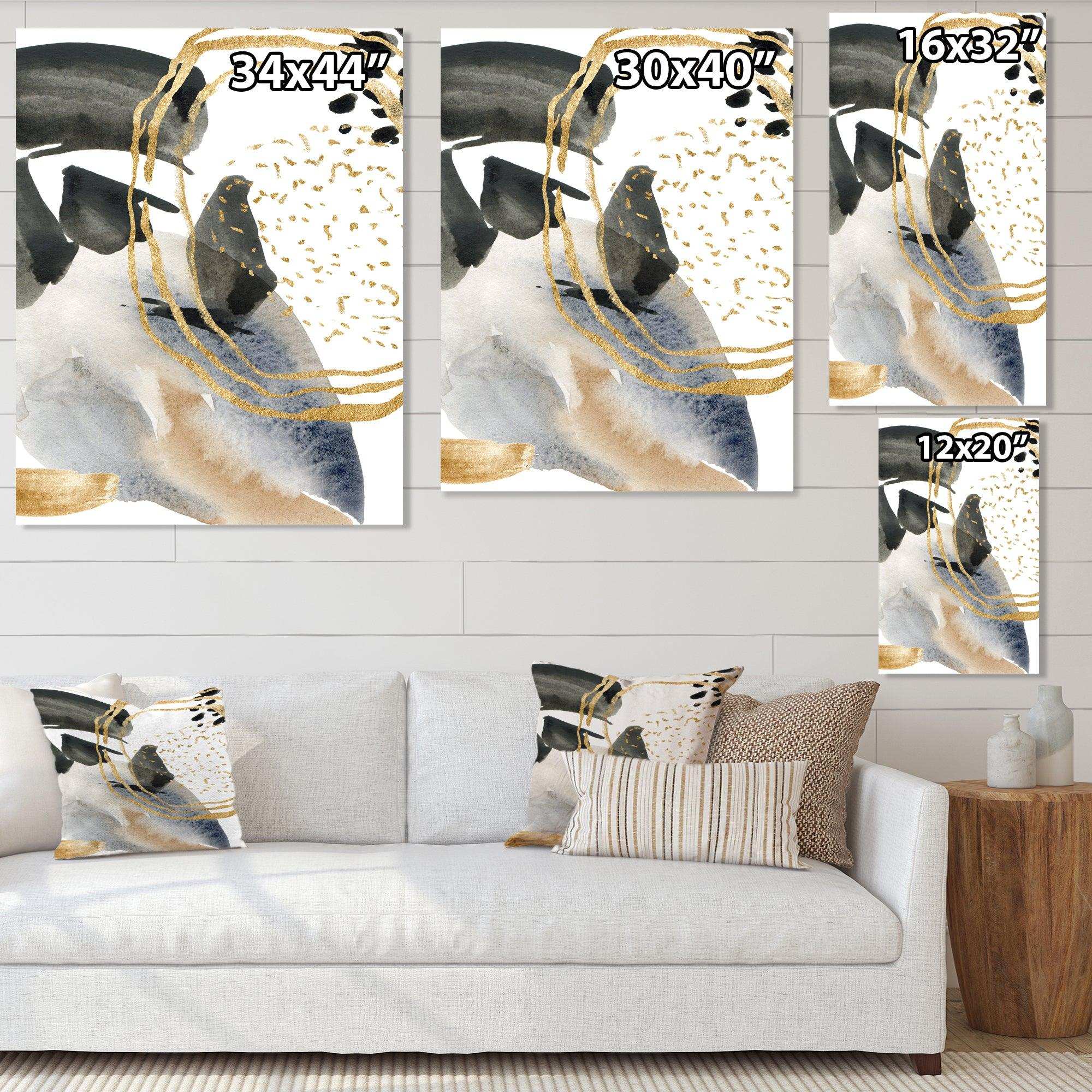 Pastel Abstract With Blue Black Beige & Gold Spots