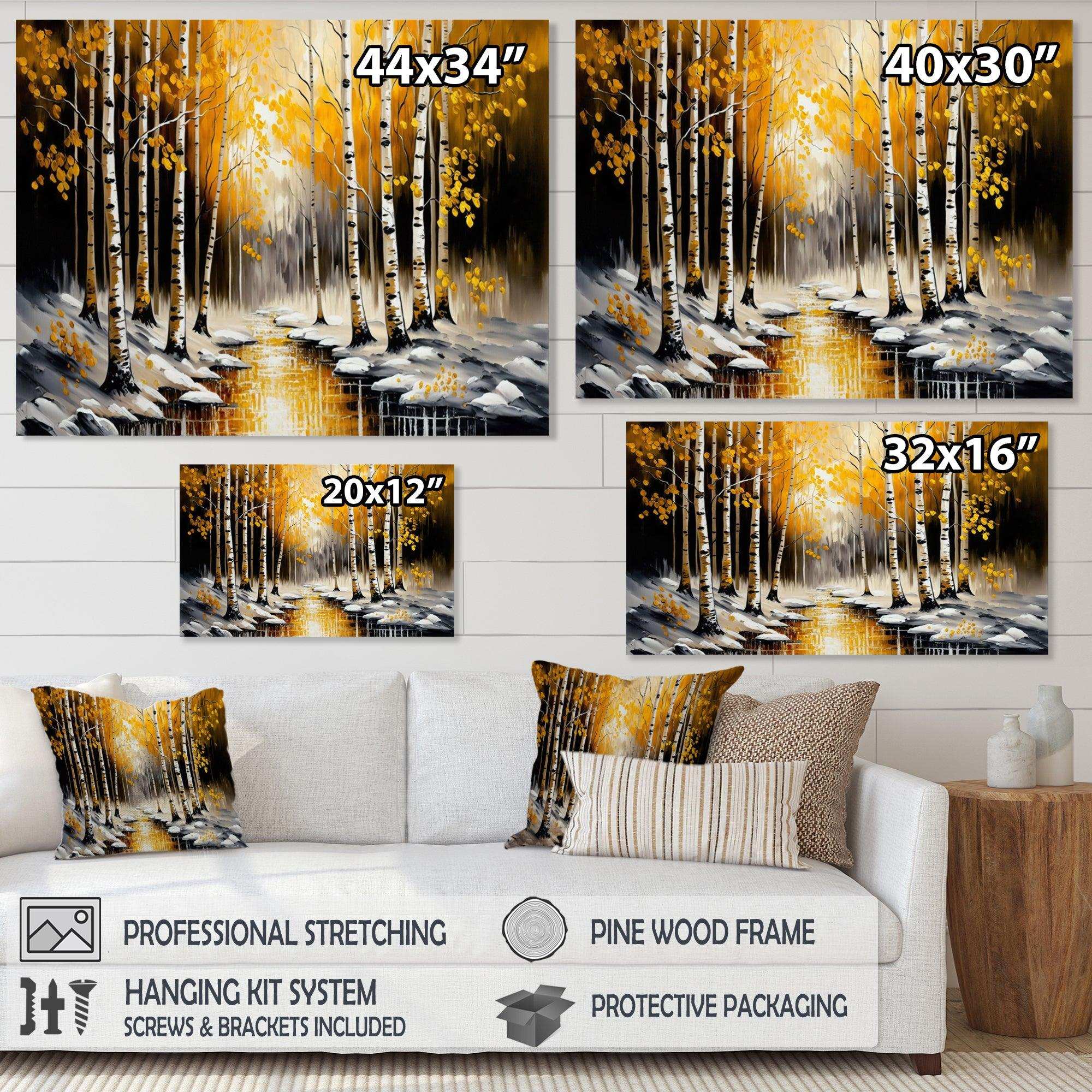 Monochrome Golden Birch Trees By The River I