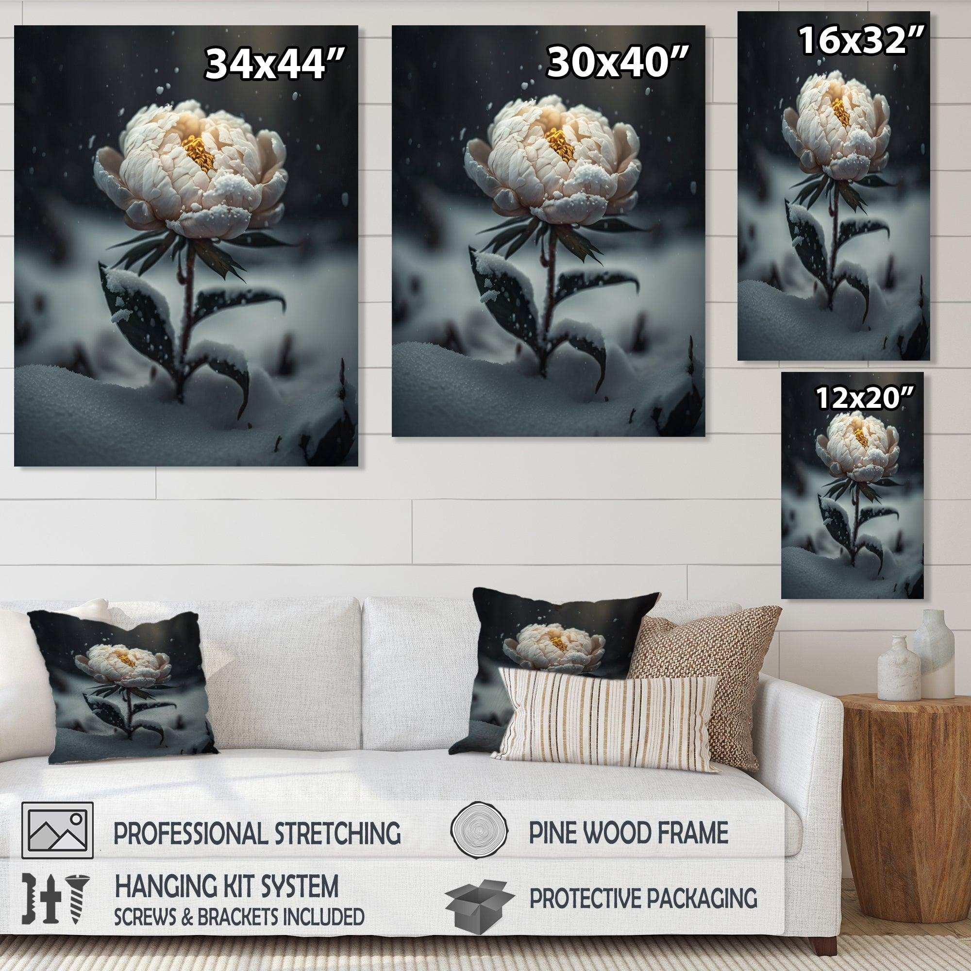A Blooming White Peony Flower In Winter II Canvas Canvas