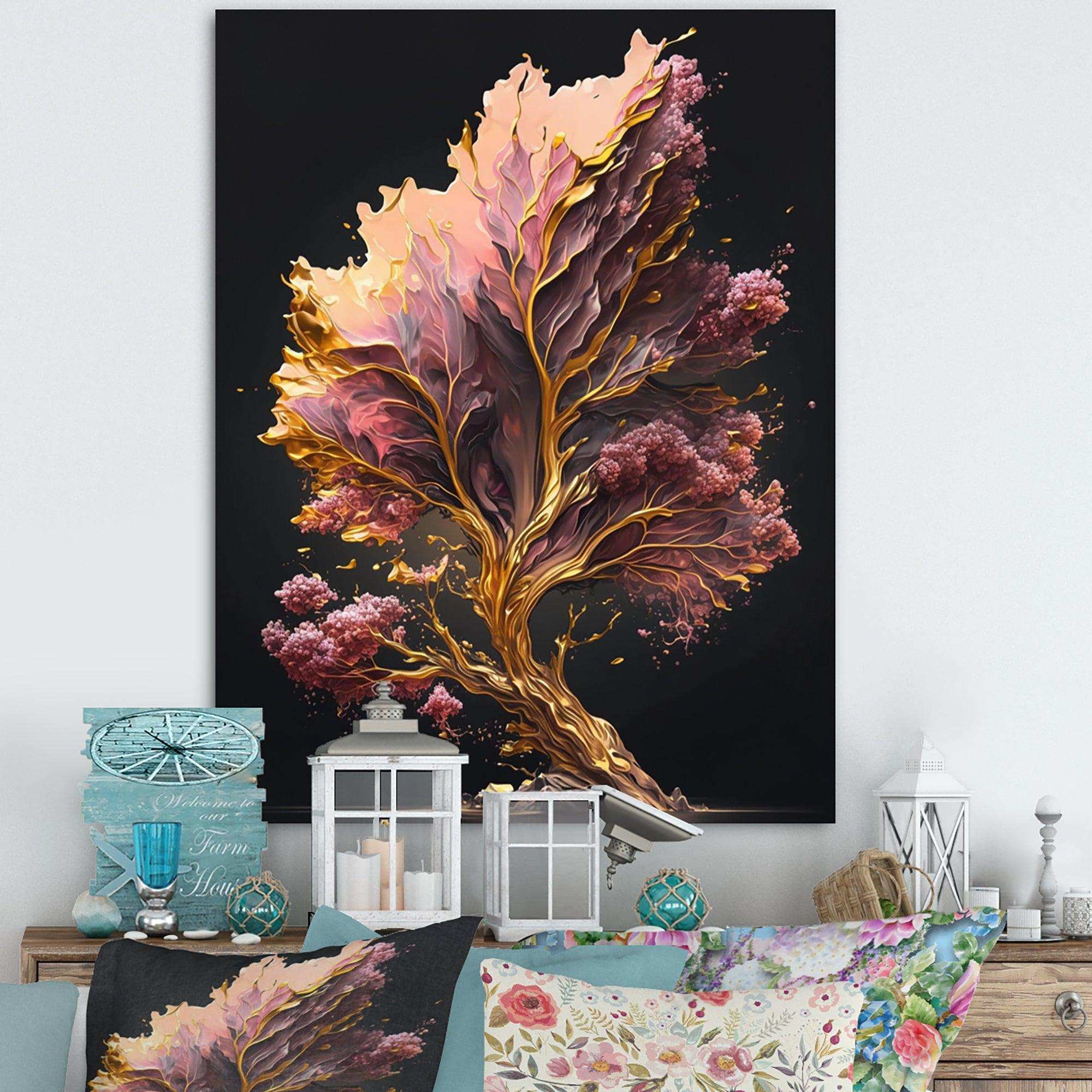 Abstract Pink And Gold Leaves II