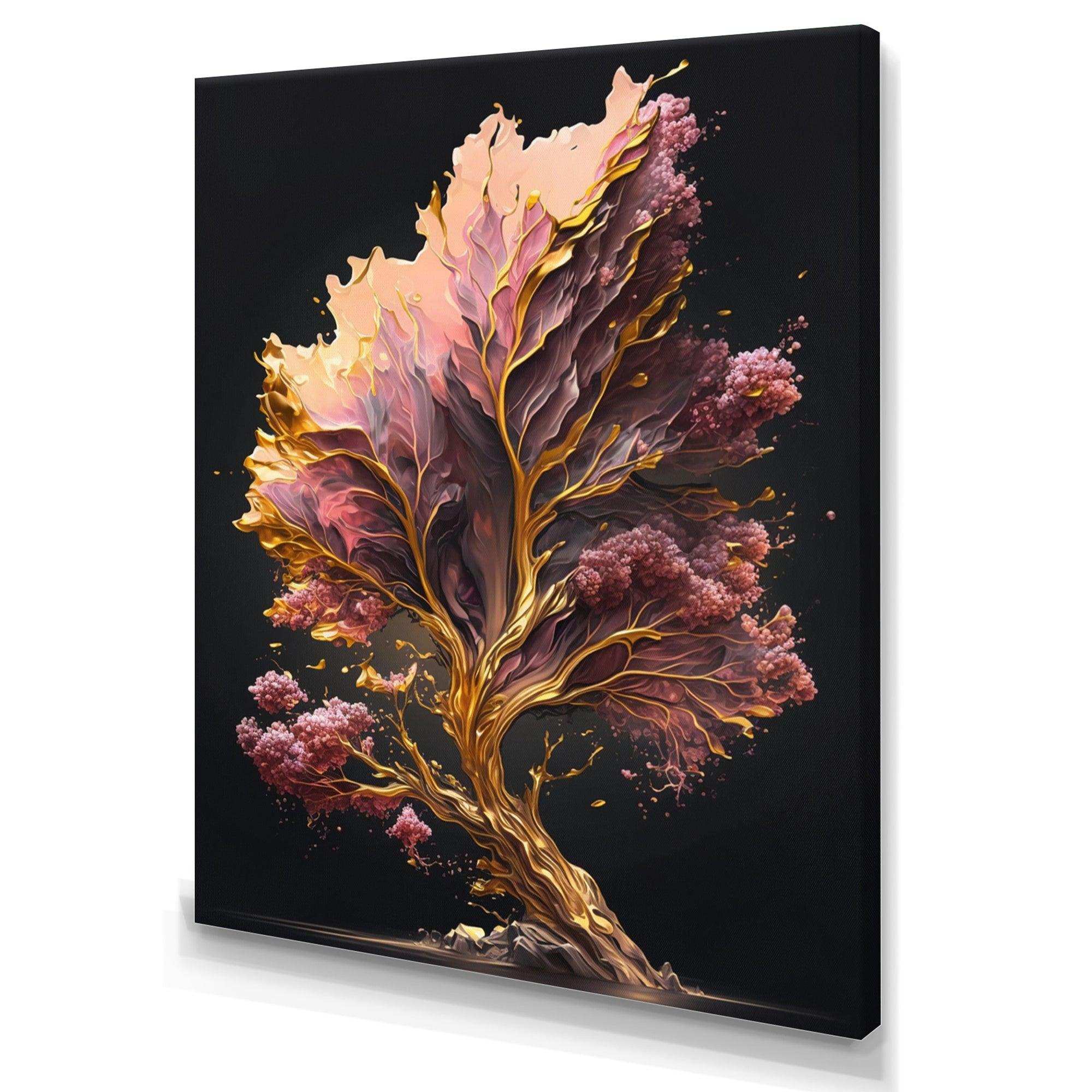 Abstract Pink And Gold Leaves II Canvas Canvas