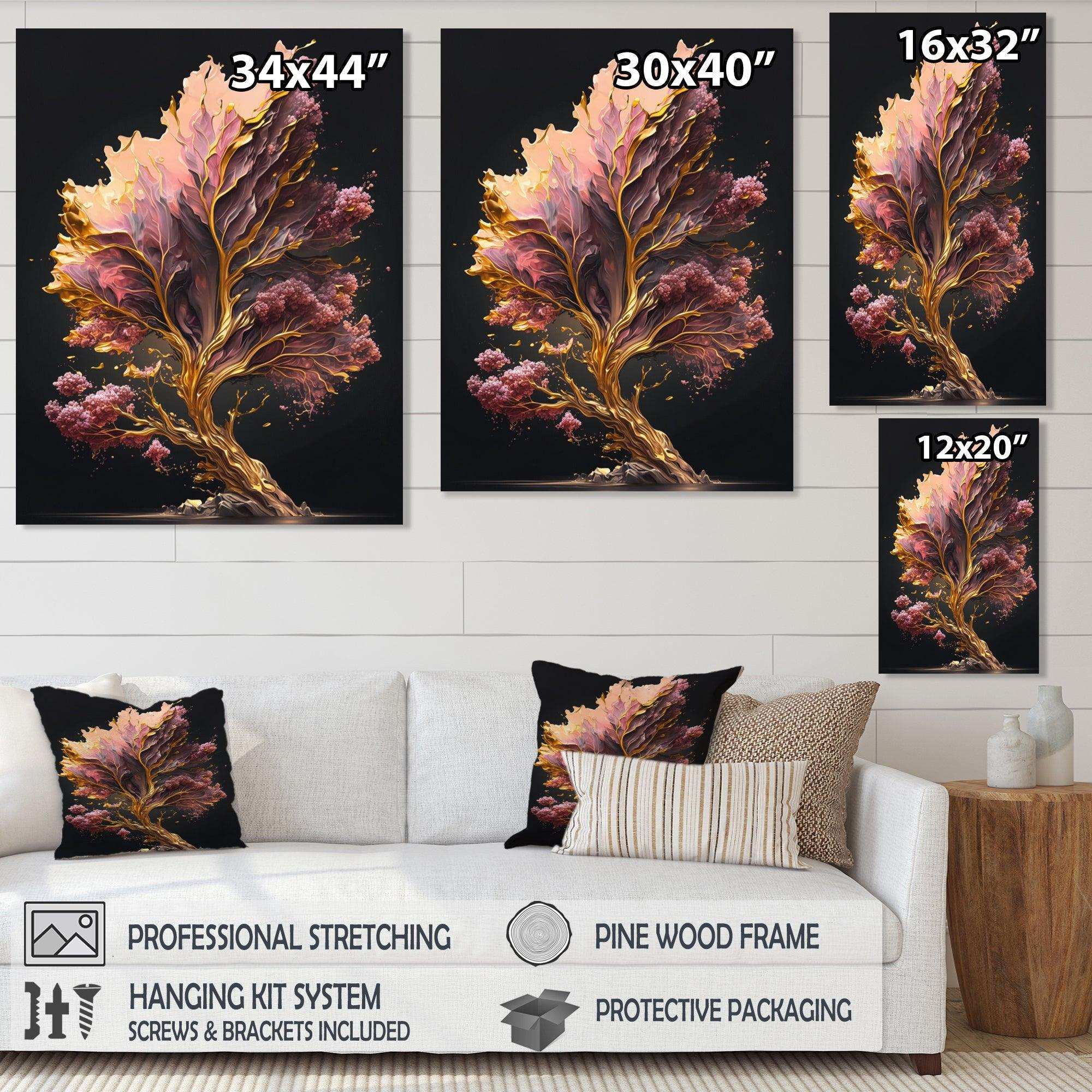 Abstract Pink And Gold Leaves II Canvas Canvas