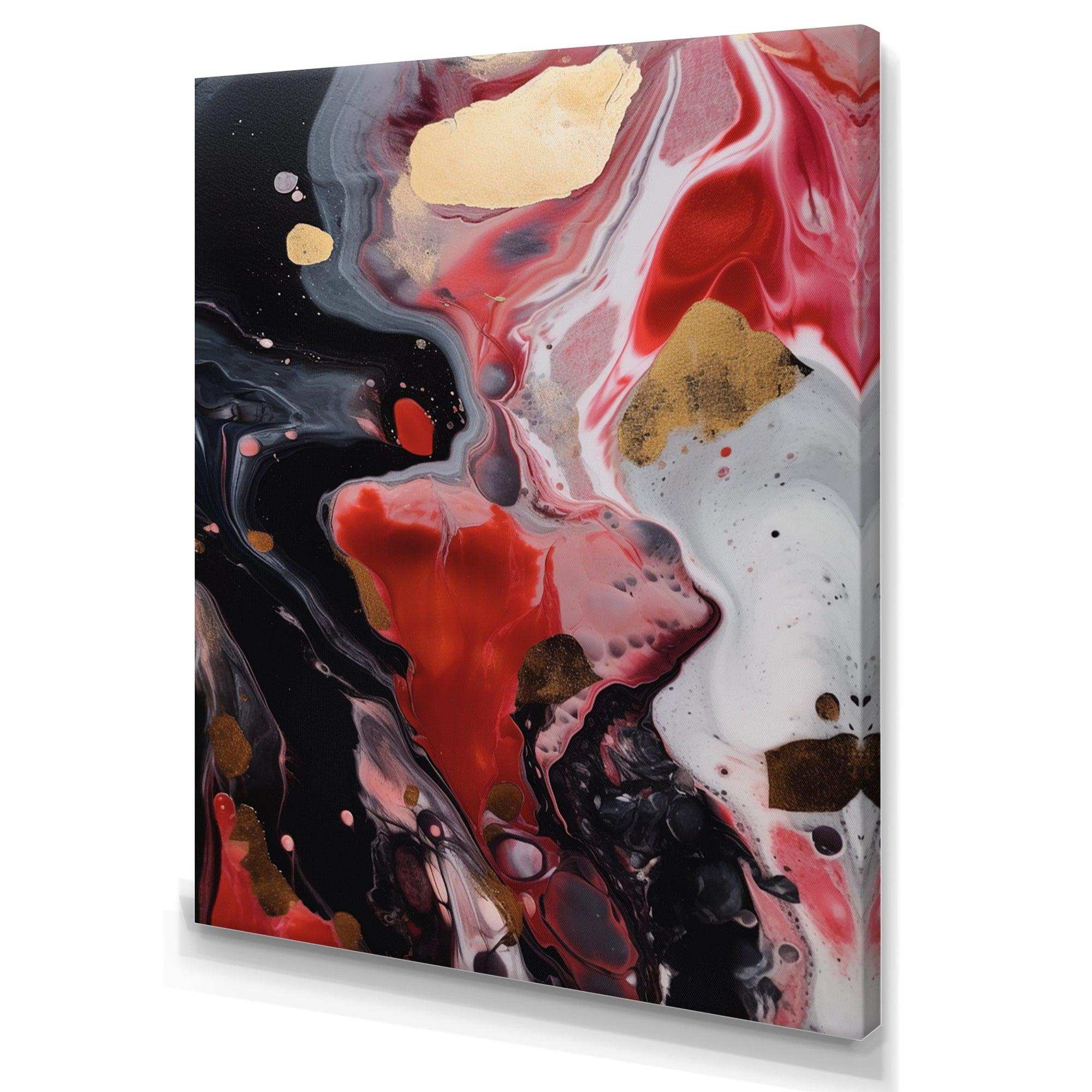 Red And Black Marble Infusion - Abstract Canvas Wall Art