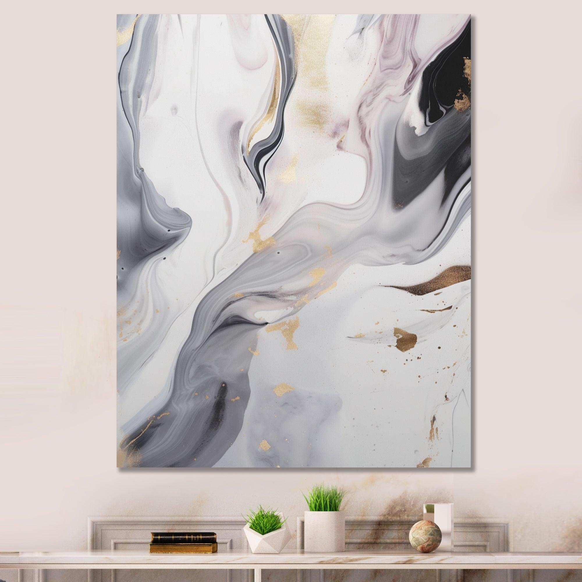 White And Grey Ripples Of Stone I - Abstract Canvas Wall Art