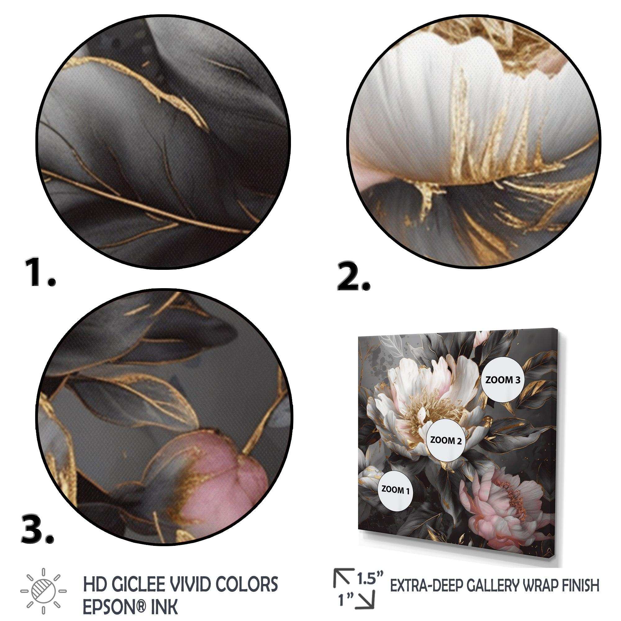 Pink Grey Peonies Blooming II - Floral Canvas Wall Art