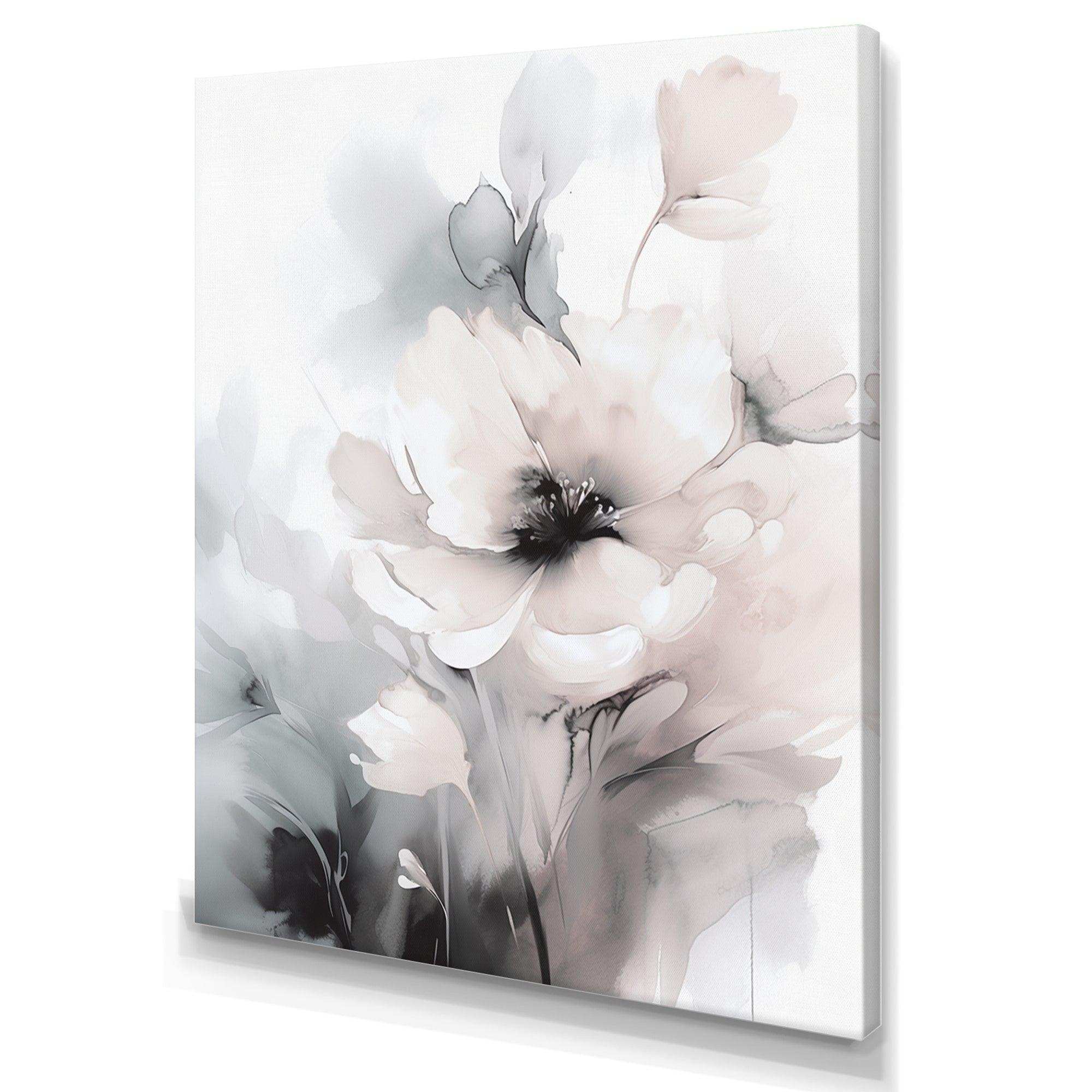 Soft Light Grey Flowers I - Floral Canvas Wall Art