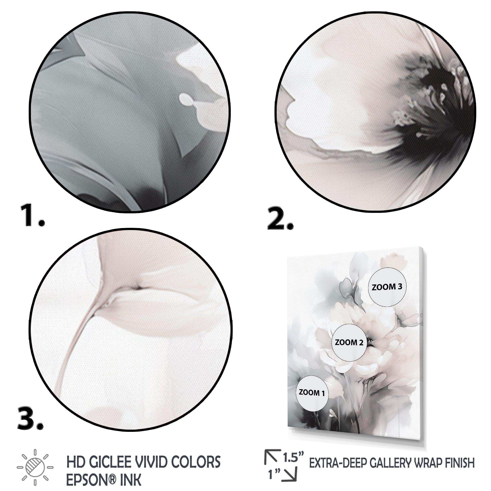 Soft Light Grey Flowers I - Floral Canvas Wall Art