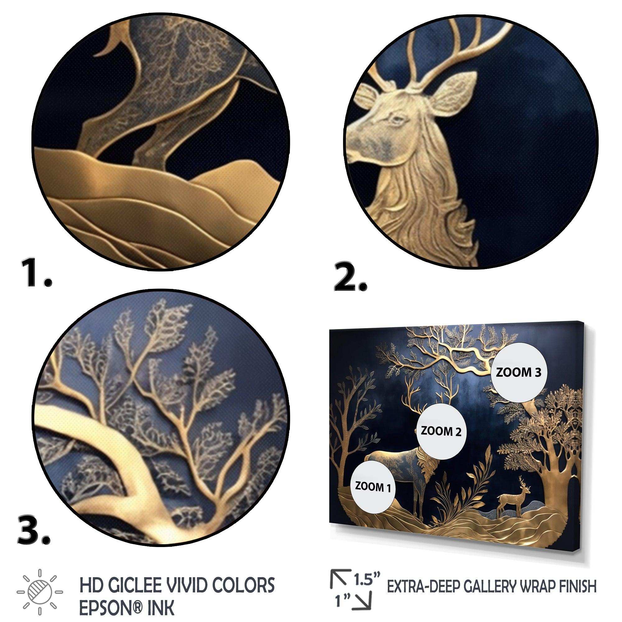 Golden Deer In Forest II - Landscapes Canvas Wall Art