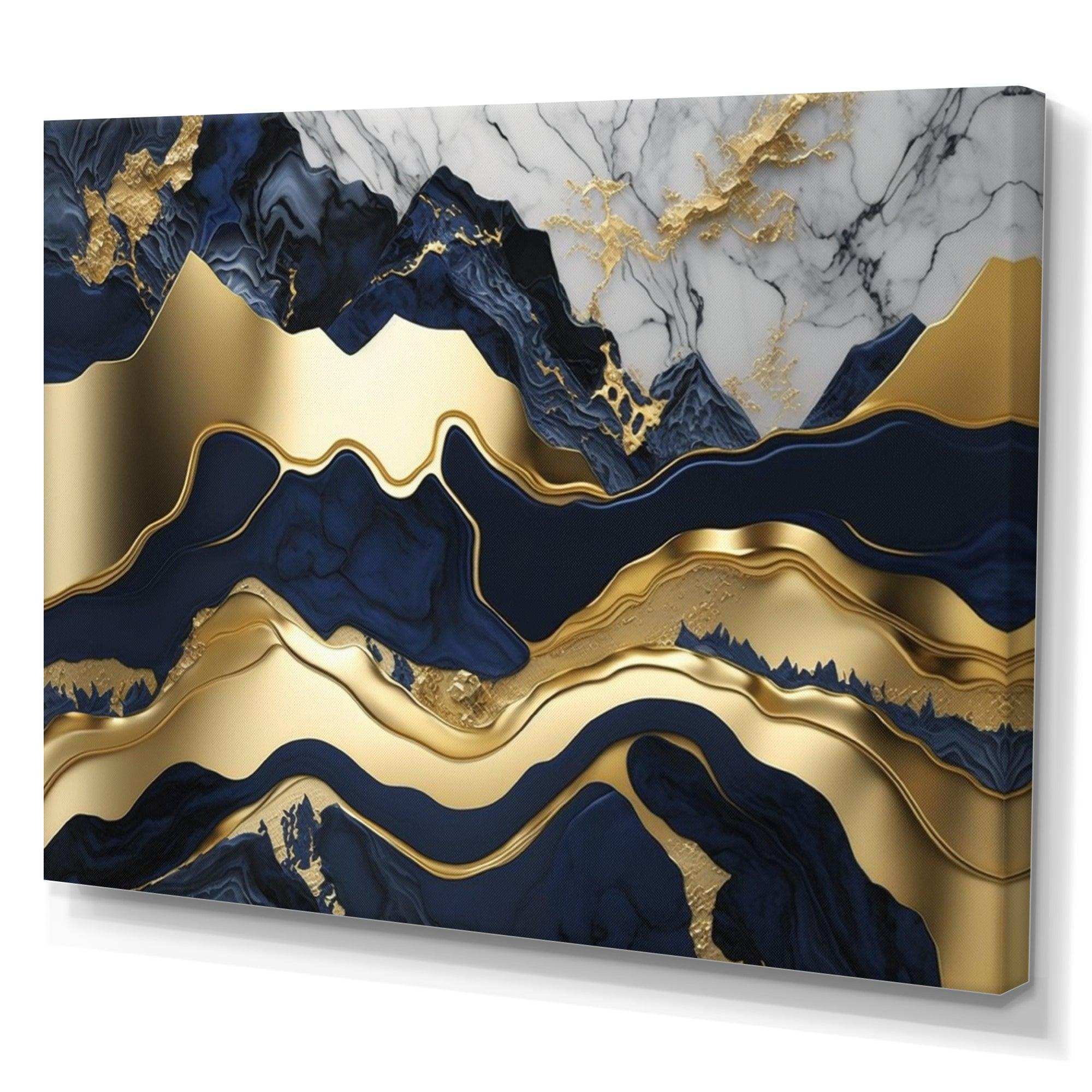 Blue And Gold Mesmerizing Marble Abstraction I - Abstract Canvas Wall Art