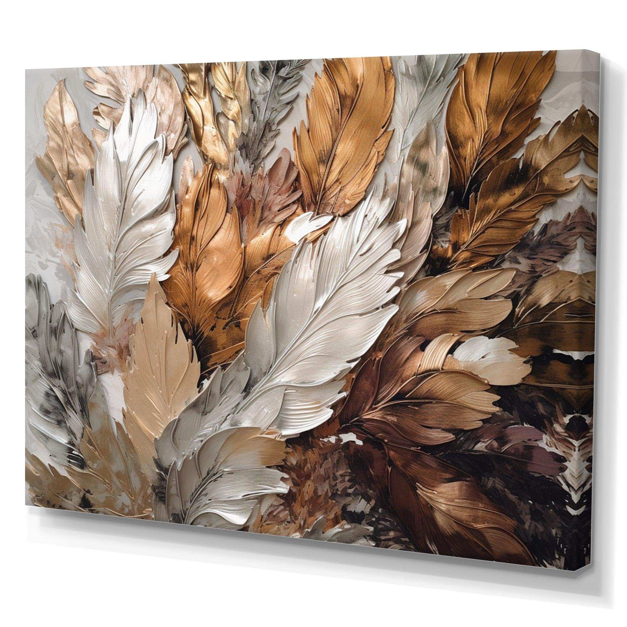 Gold Feather Extravaganza IV - Floral Canvas Wall Art