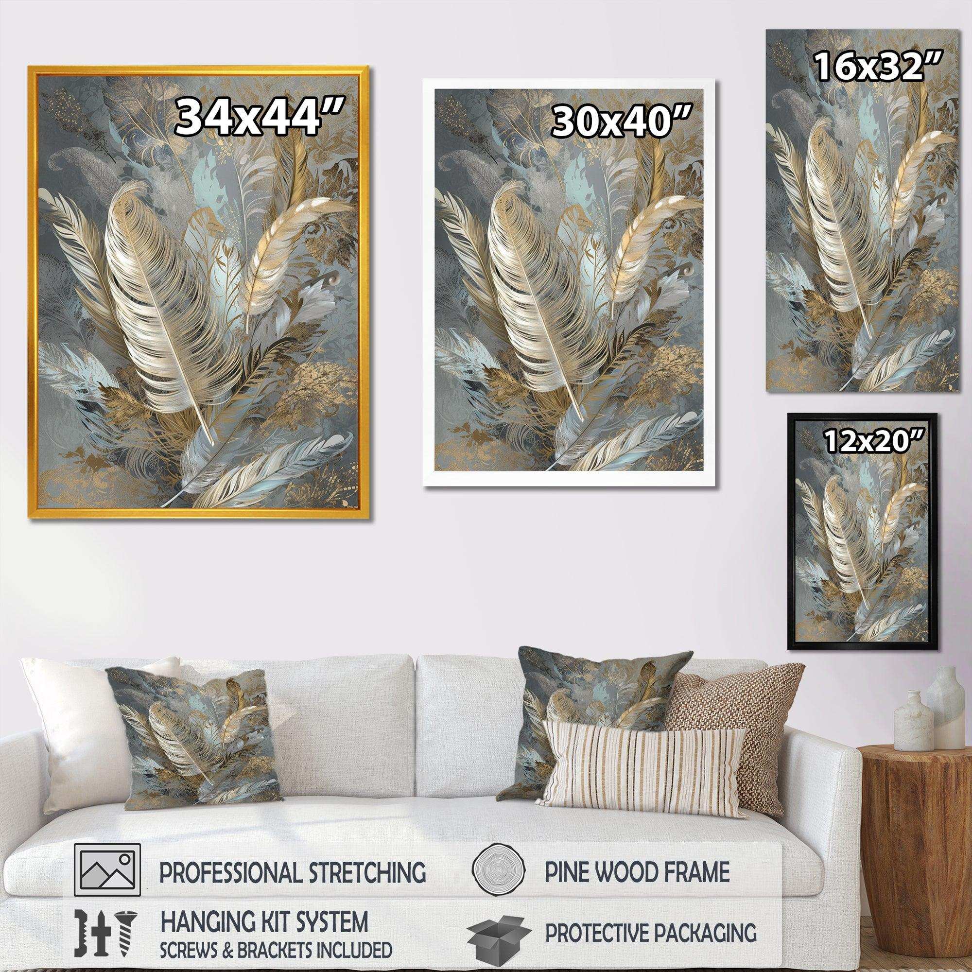 Gold Feather Extravaganza V - Floral Canvas Wall Art