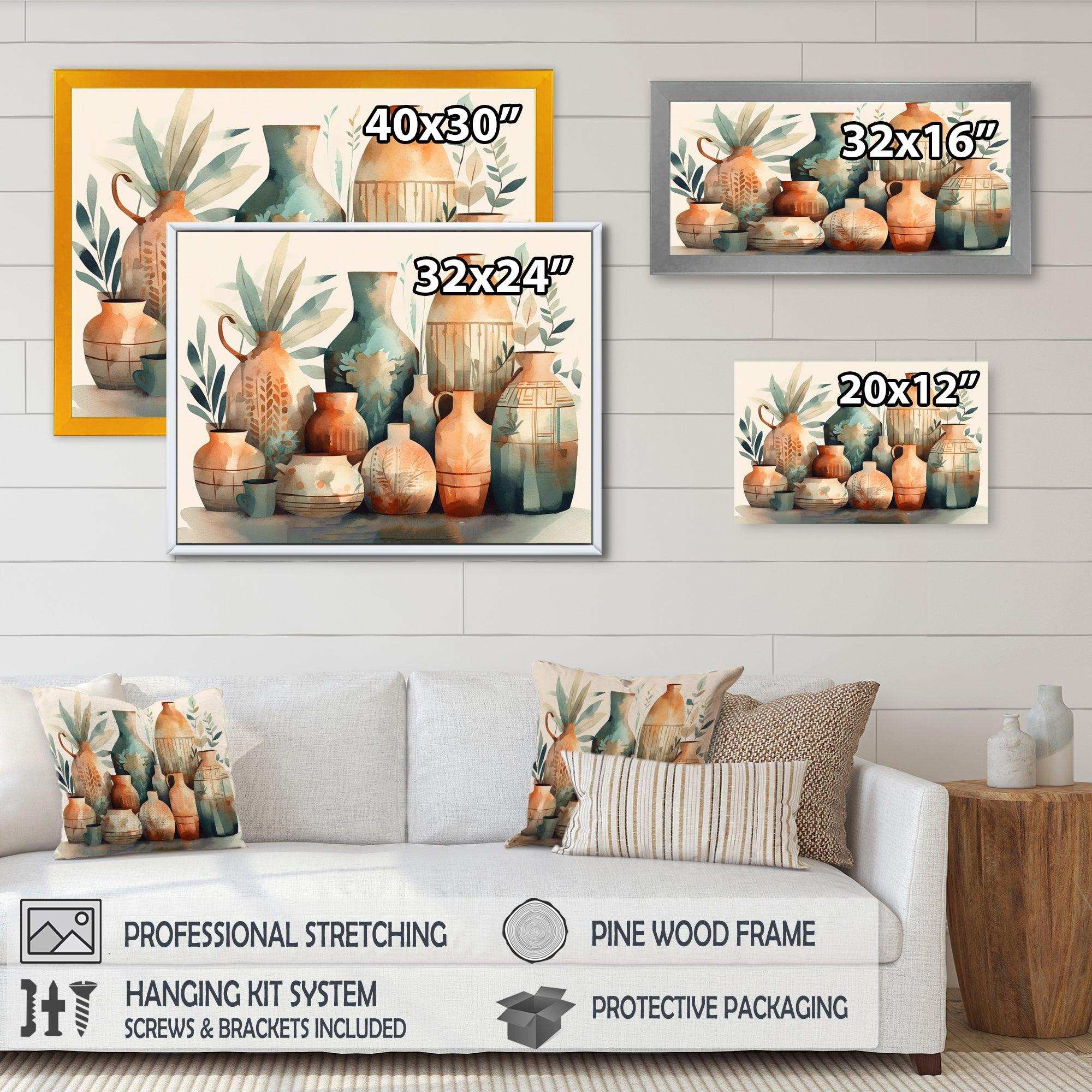 Orange And Green Soulful Ceramic Vase I - Geometric Canvas Wall Art