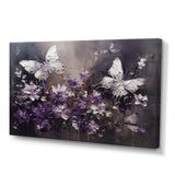 Purple And White Butterfly Wings And Flowers - Floral Canvas Wall Art