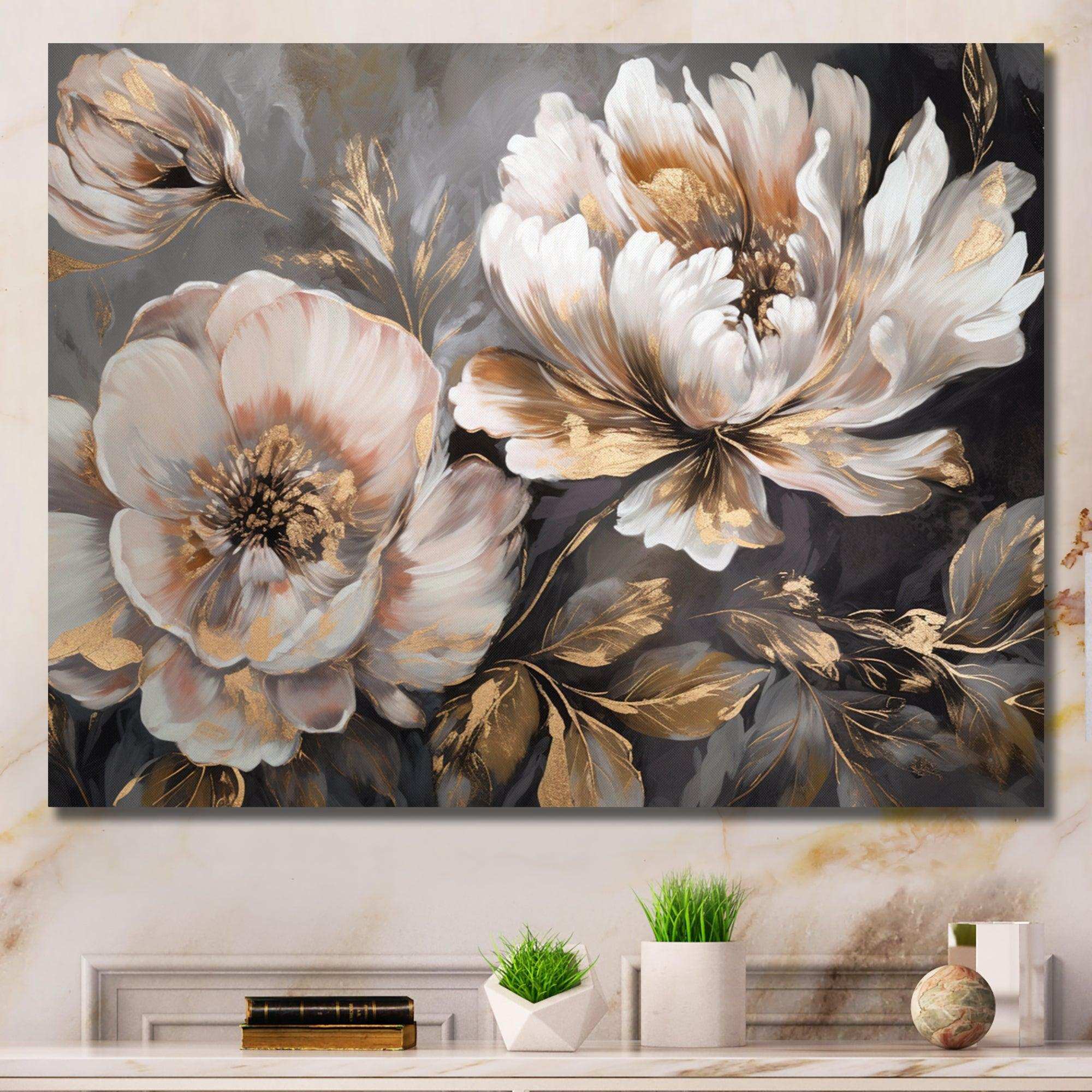White Grey Peony Blooms In Motion IV - Floral Canvas Wall Art
