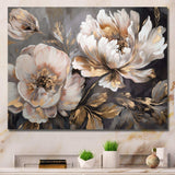 White Grey Peony Blooms In Motion IV - Floral Canvas Wall Art