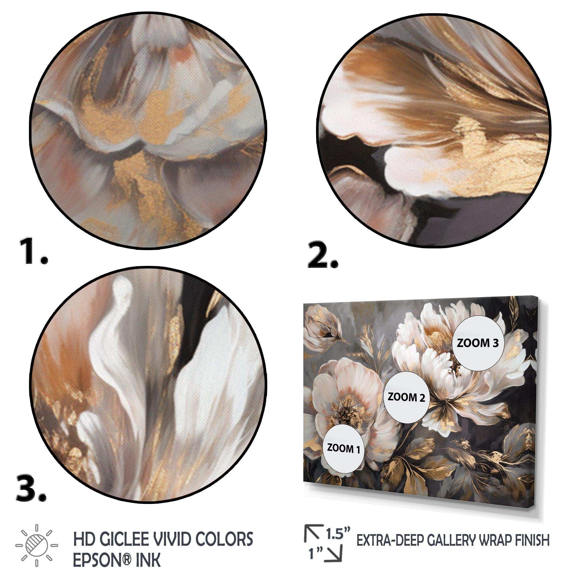 White Grey Peony Blooms In Motion IV - Floral Canvas Wall Art