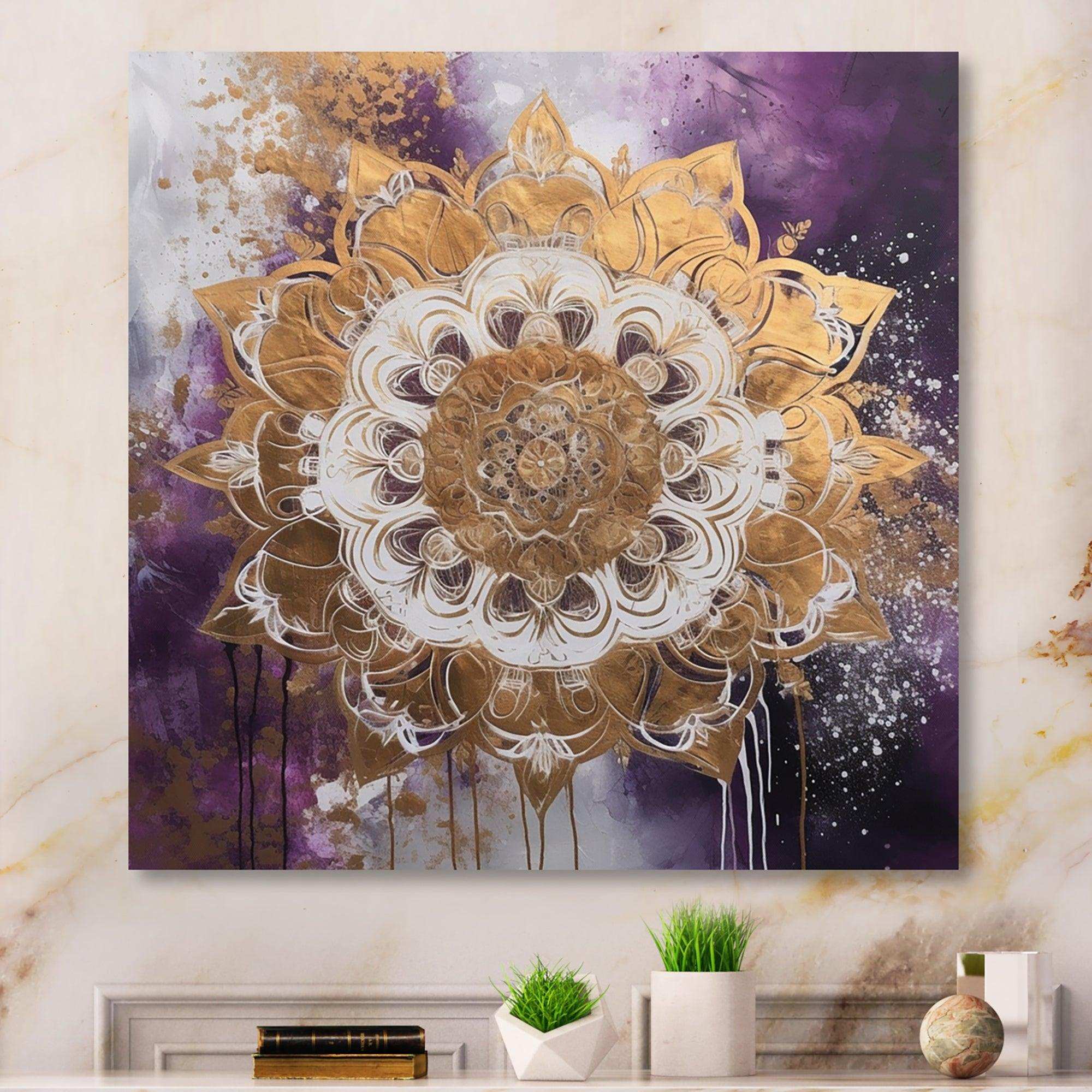 Purple And Gold Mandala II - Geometric Canvas Wall Art