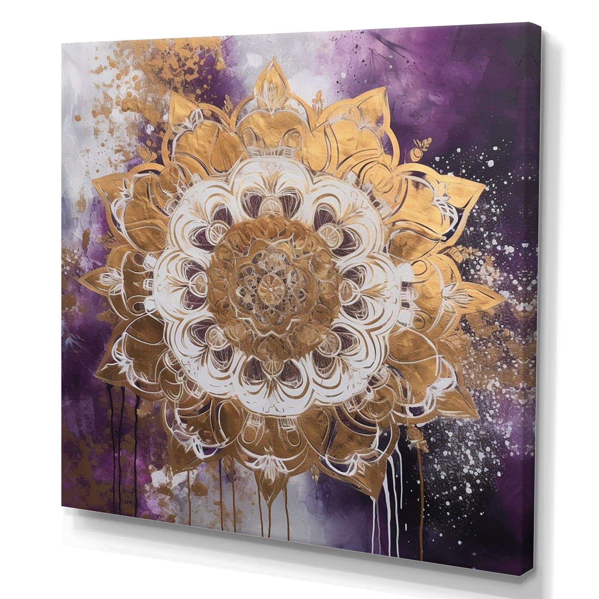 Purple And Gold Mandala II - Geometric Canvas Wall Art