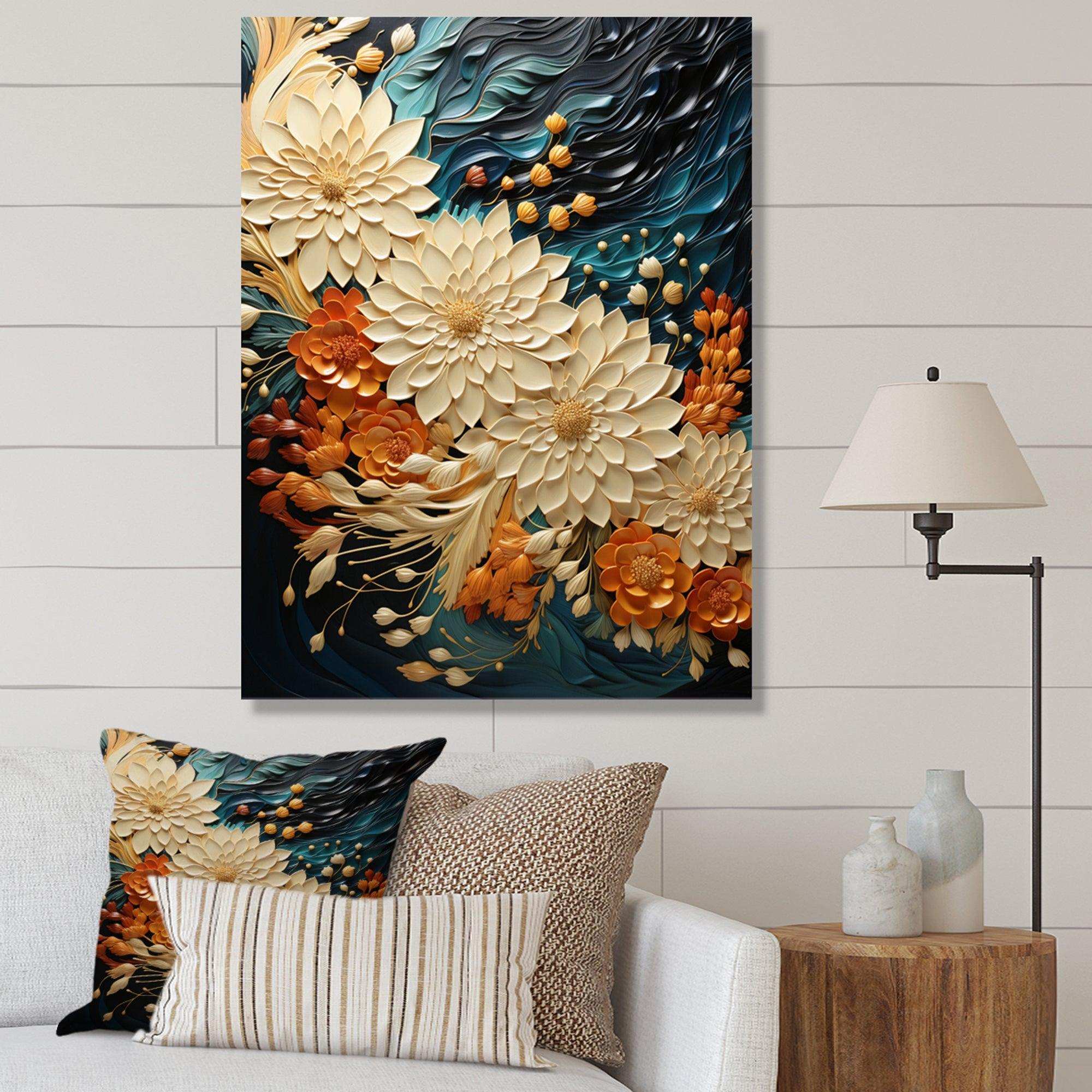 Orange Teal Botanical Whirlwind III - Abstract Canvas Wall Art
