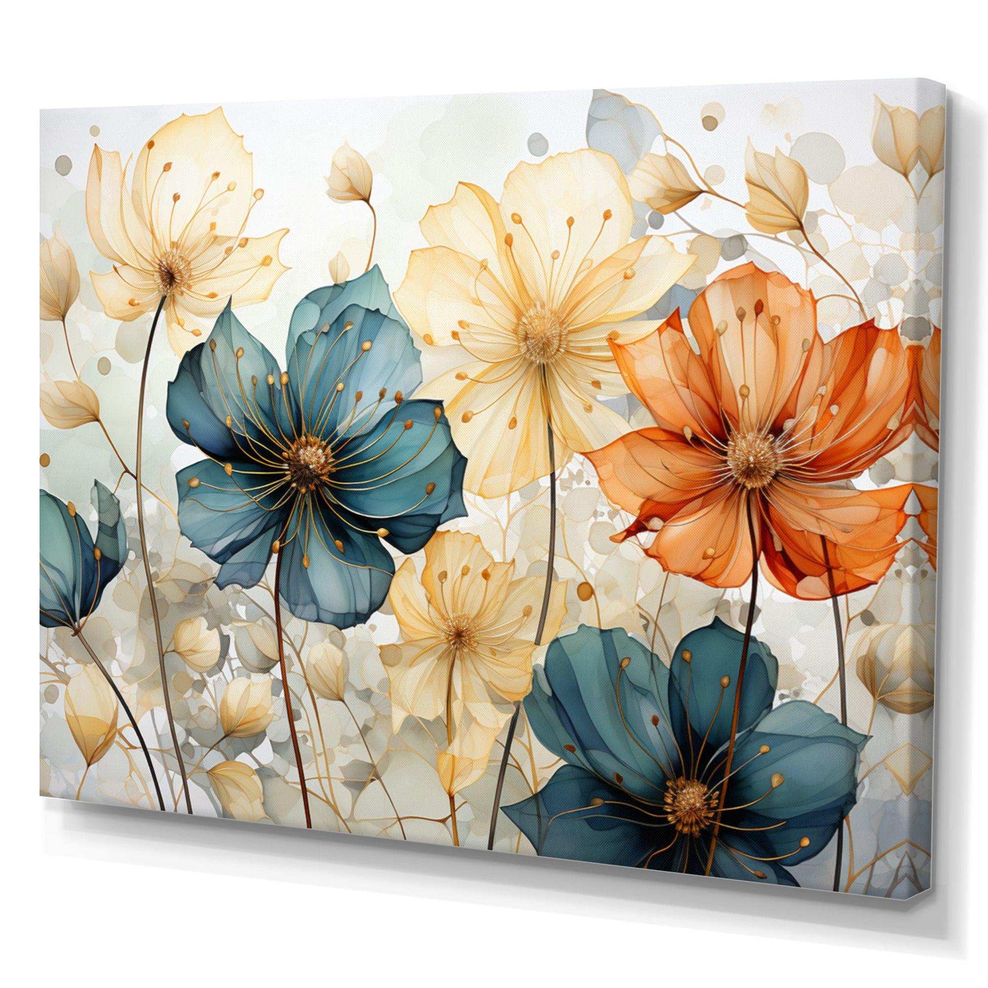 Teal Orange Petal Mosaics I - Abstract Canvas Wall Art