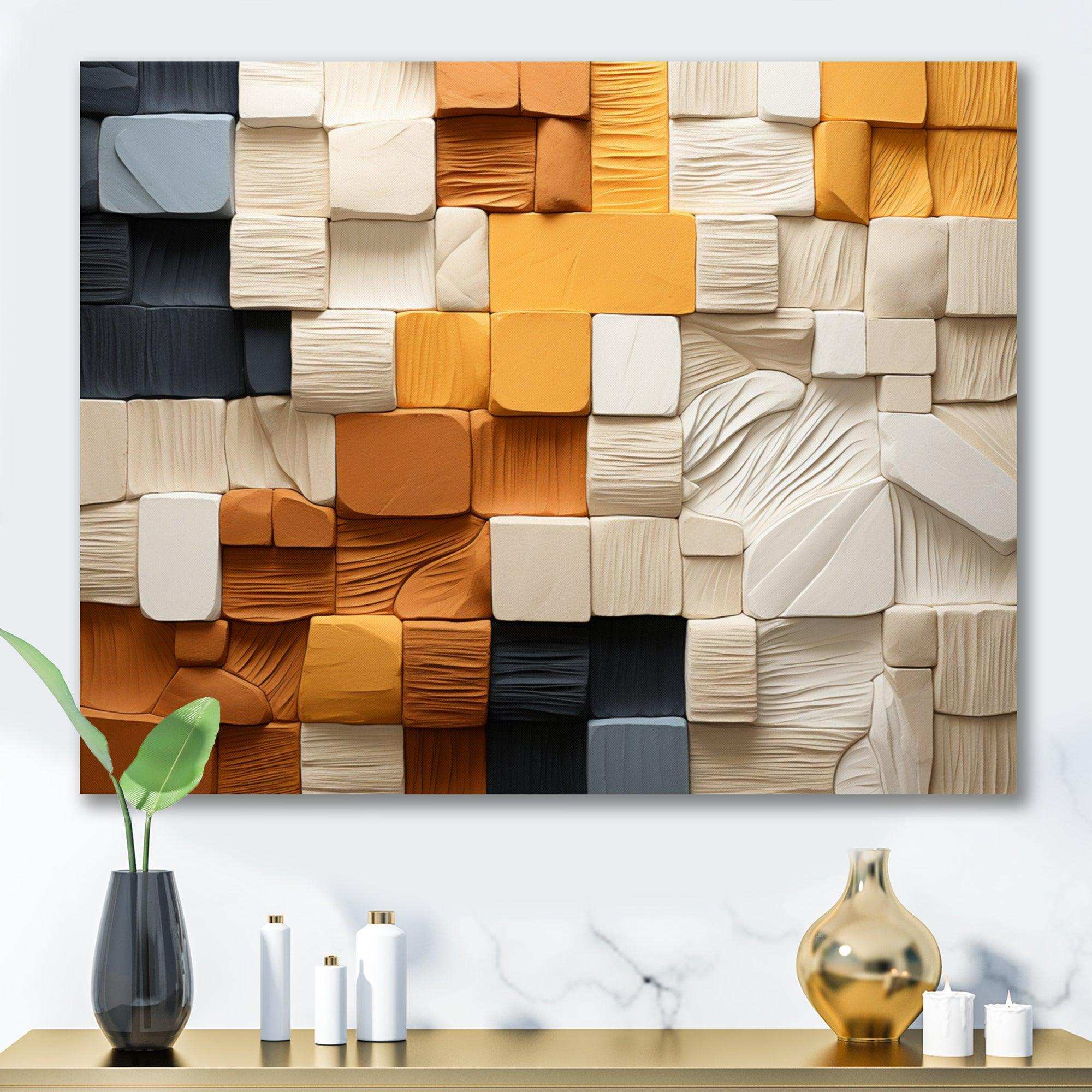 Cubic Yellow And Grey Fiber II - Abstract Canvas Wall Art