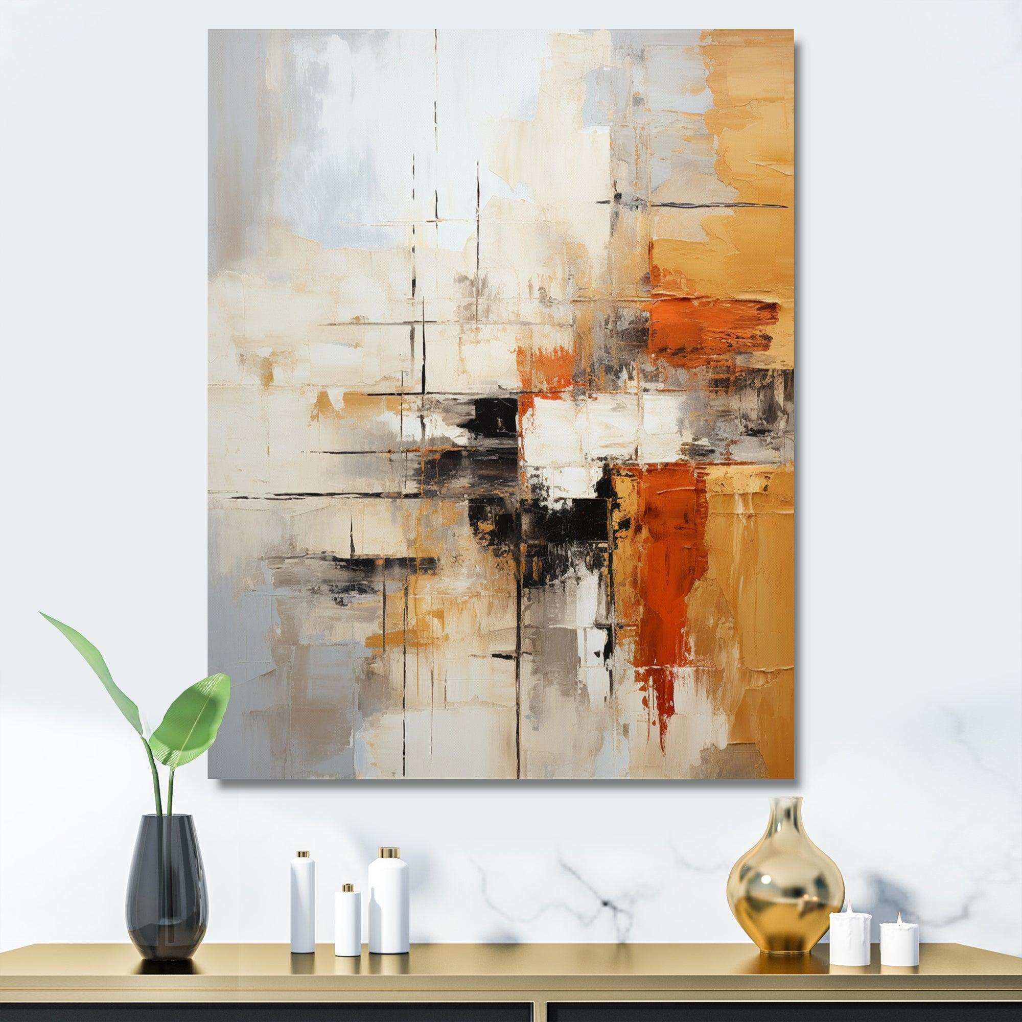 Orange Black Abstract Fractal Impressions - Abstract Canvas Wall Art