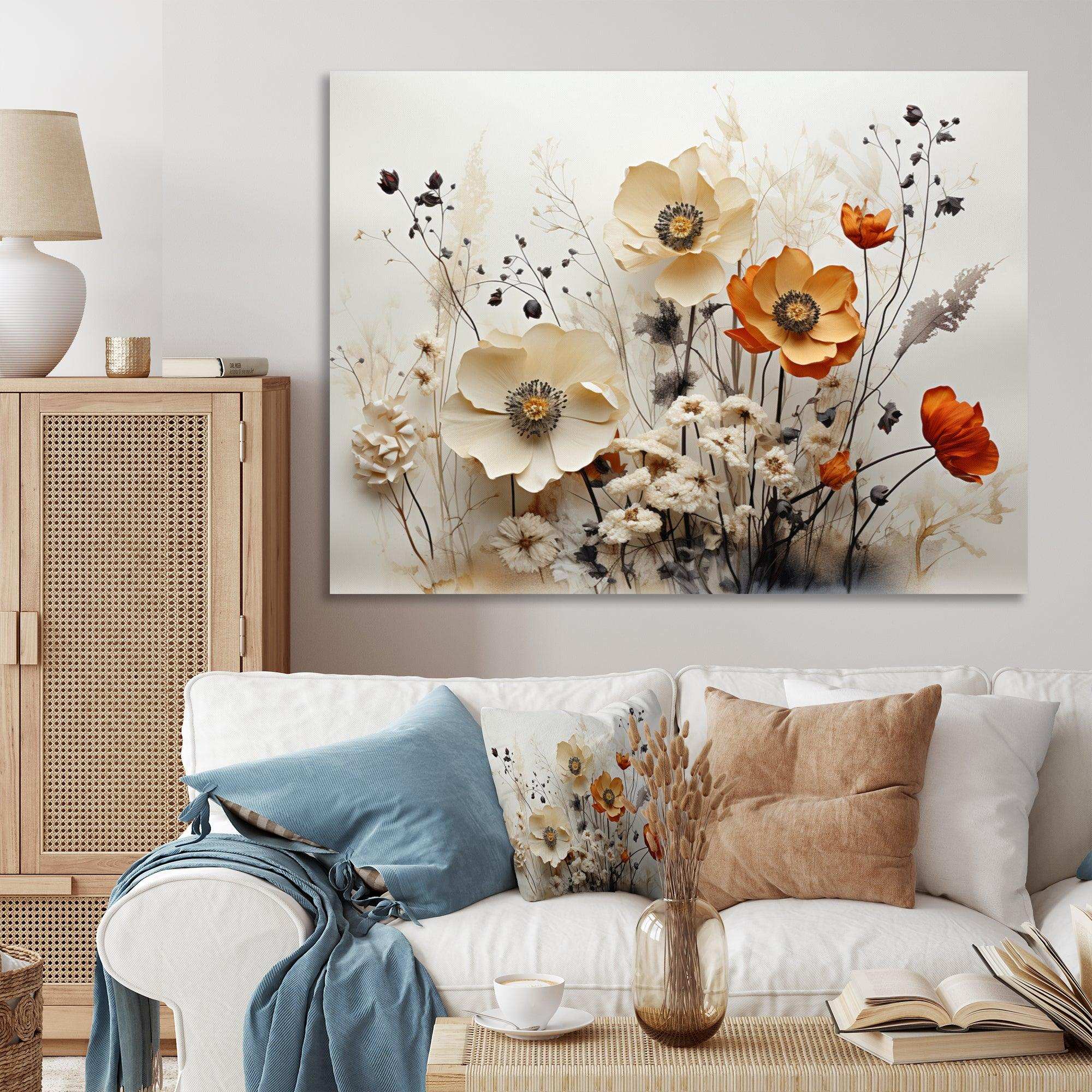 Bohemian Earthly Floral Collage II - Abstract Canvas Wall Art