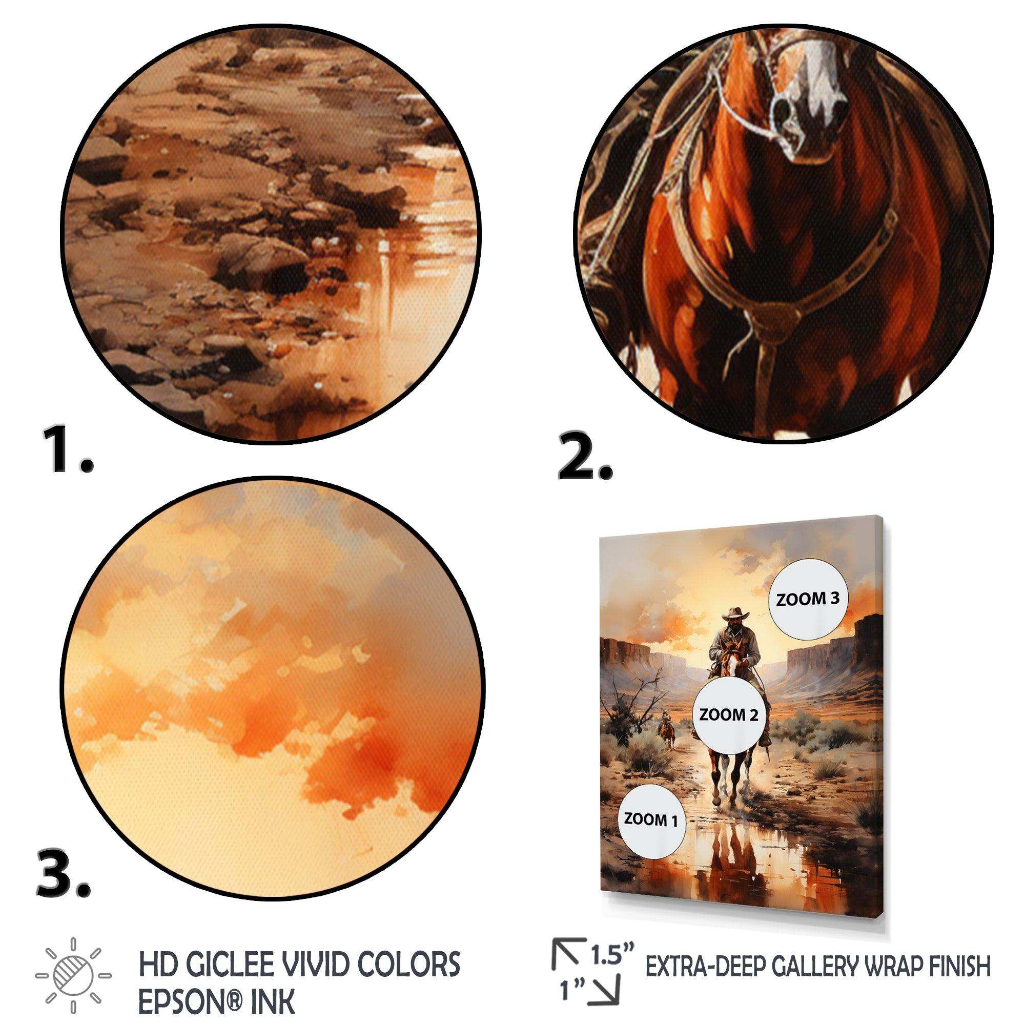 Cowboy Chasing The Sunset II - People Canvas Wall Art