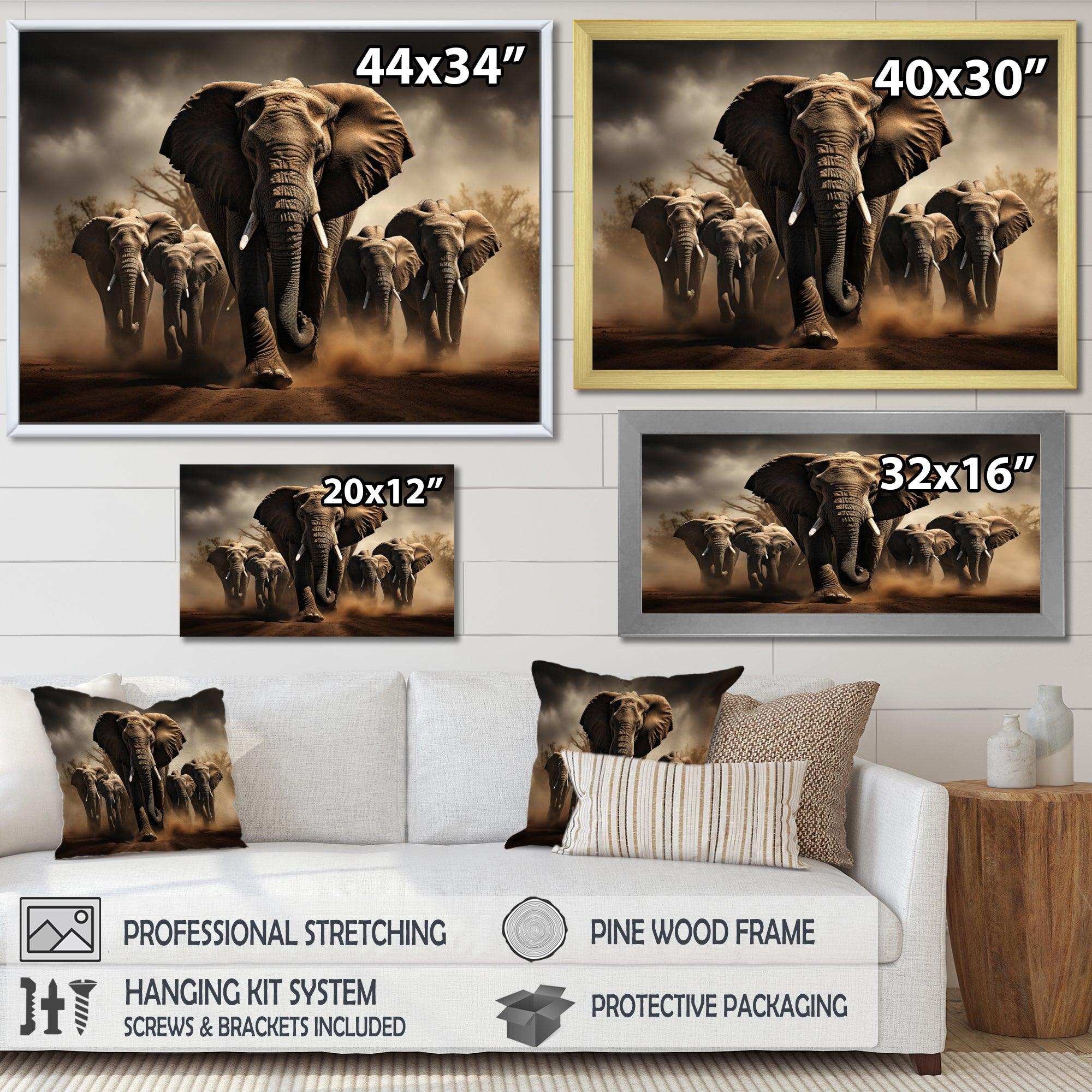 Elephant Harmony In Monochrome III - Animals Canvas Wall Art
