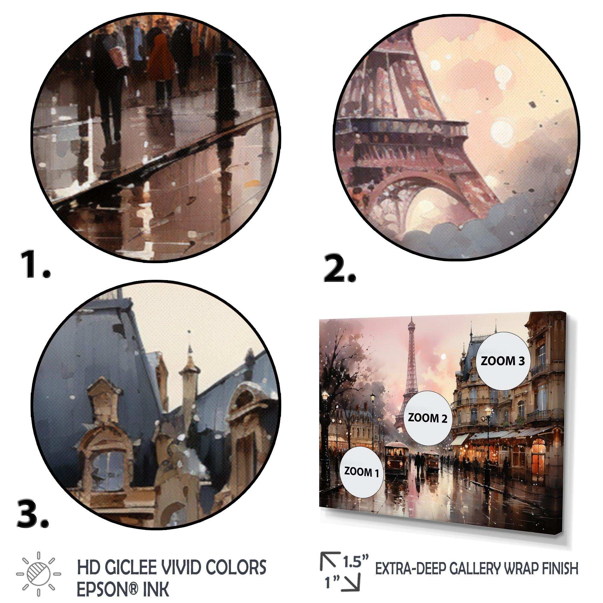 Pink Twilight Rendezvous In Paris I - Cityscapes Canvas Wall Art