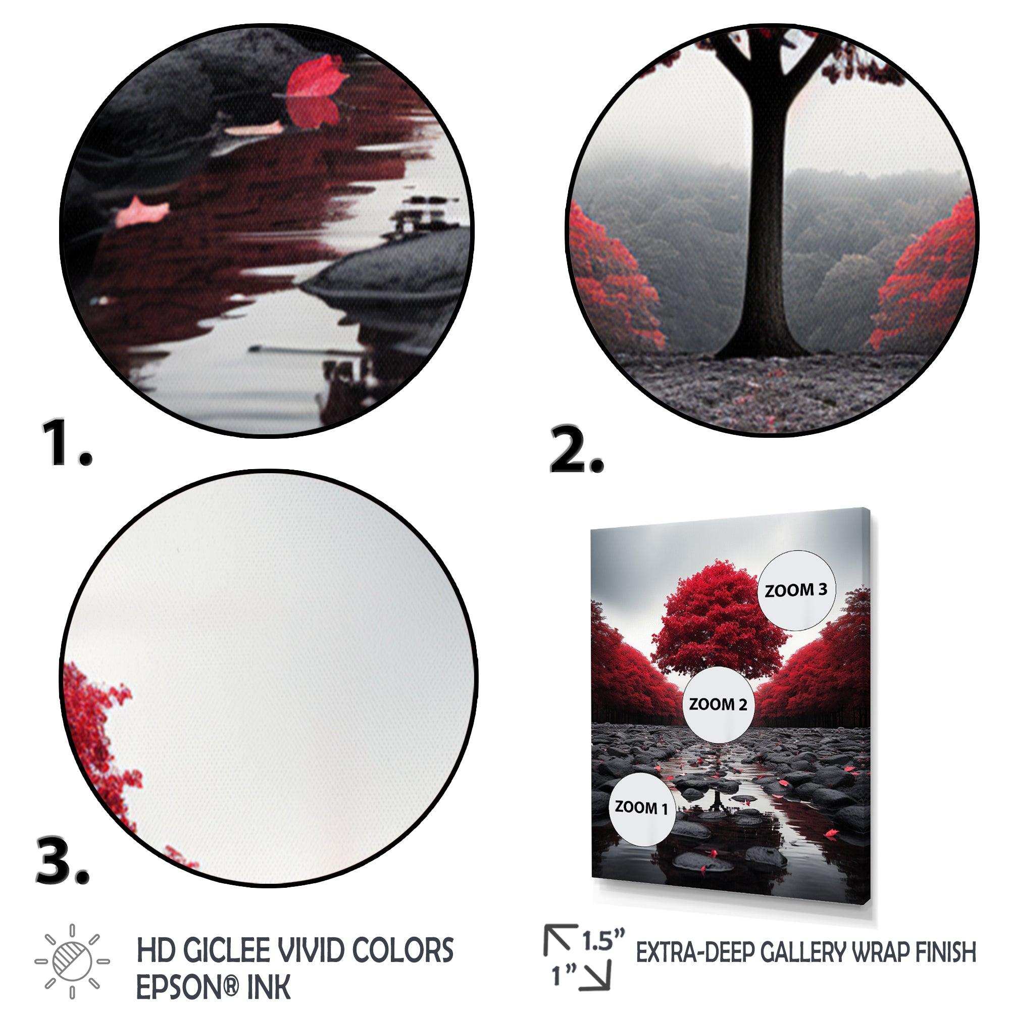 Red And Grey Forest Serenity - Landscapes Canvas Wall Art