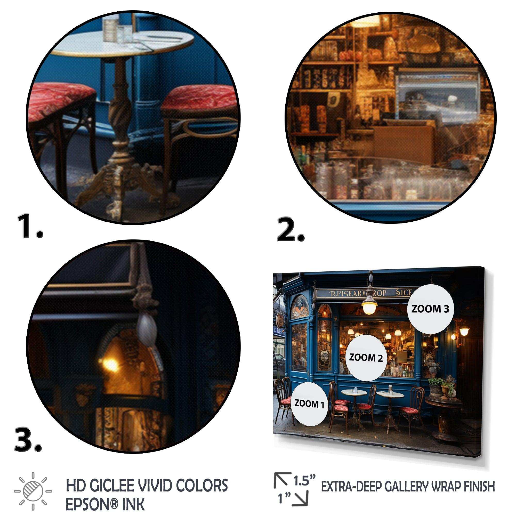 France Parisian Cafe Blues - Landscapes Canvas Wall Art