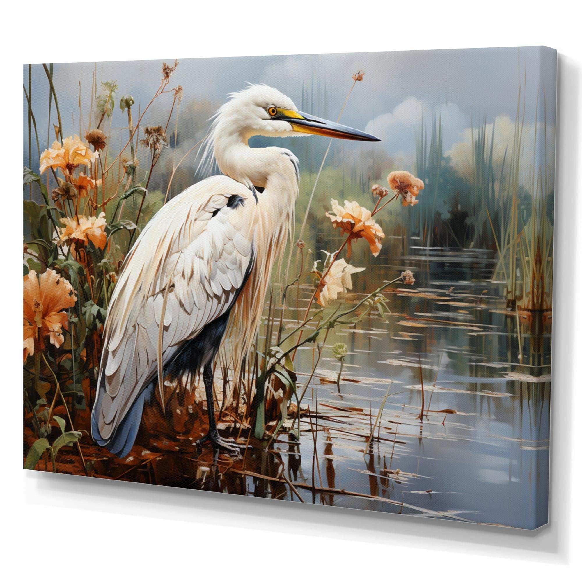 White Peach Heron Herons Haven - Animals Canvas Wall Art