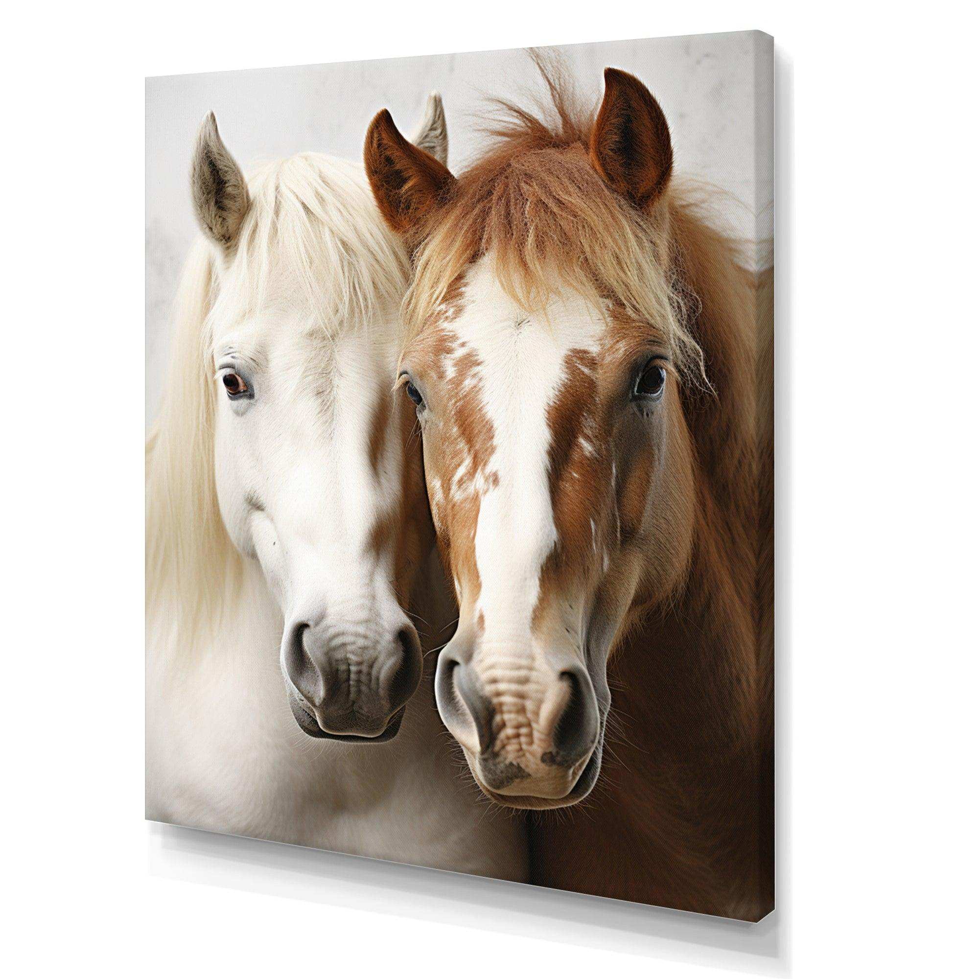 White And Brown Horse Dynamic Duo V - Animals Canvas Wall Art