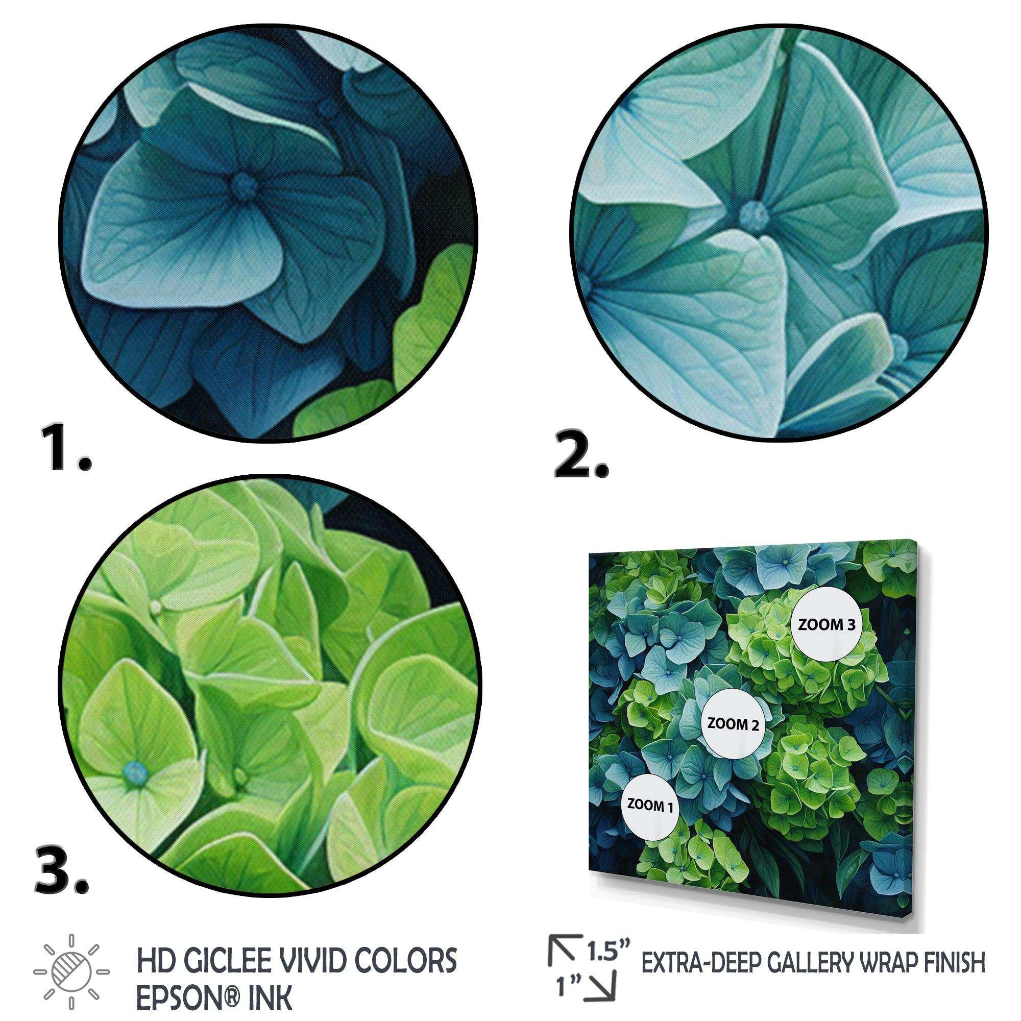 Green Blue Hydrangea Emerald Blooms - Floral Canvas Wall Art