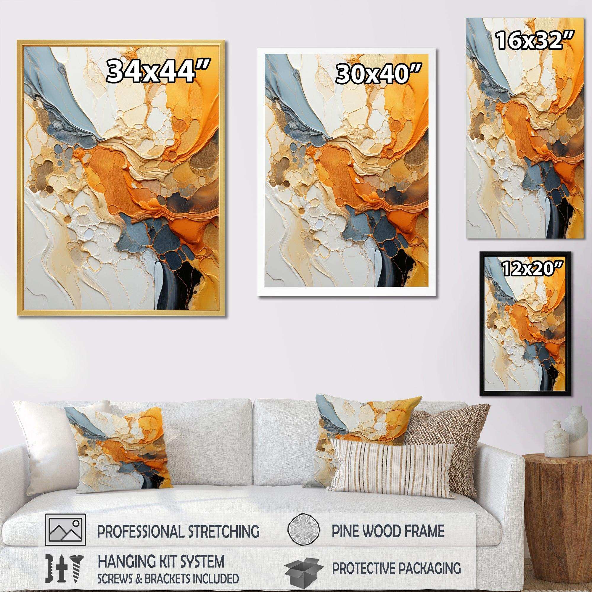 Orange Blue Line Art Abstract Expressionism - Abstract Canvas Wall Art