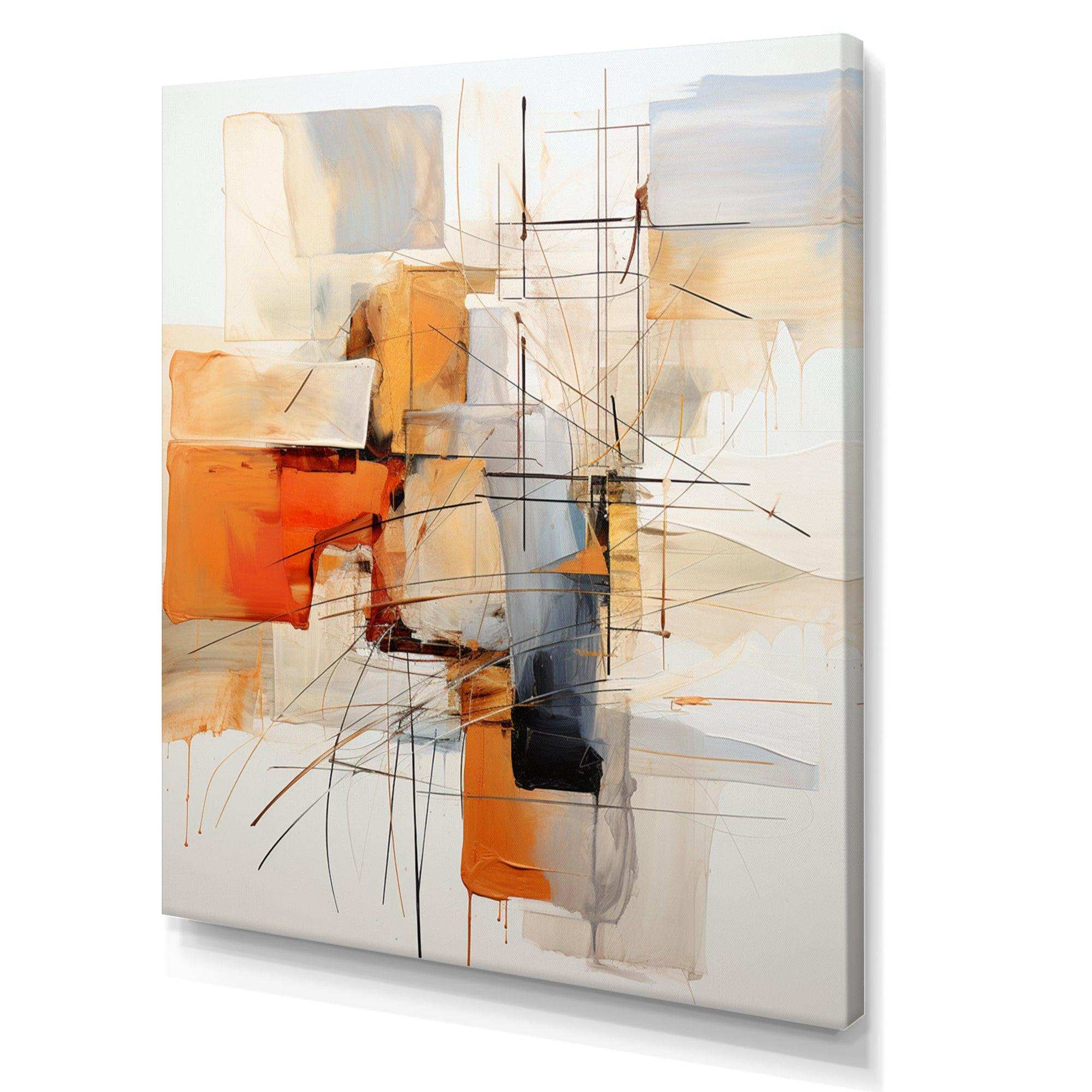 Orange Grey Line Art Abstract Expressionism - Abstract Canvas Wall Art