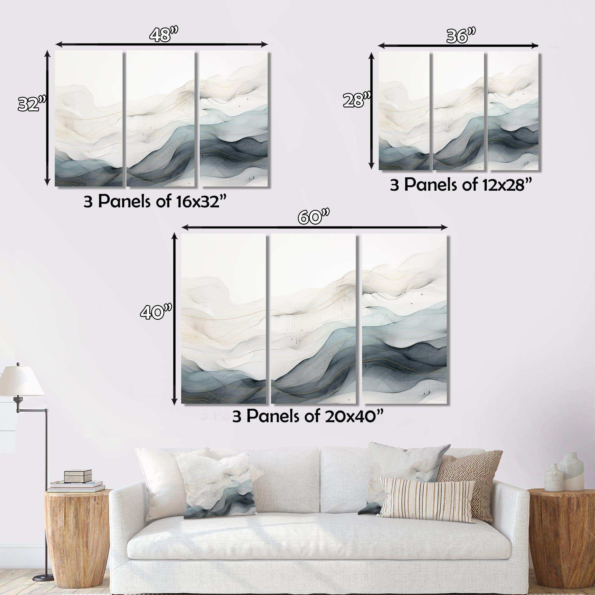 Blue Grey Line Art Conceptual Abstract II - Abstract Canvas Wall Art